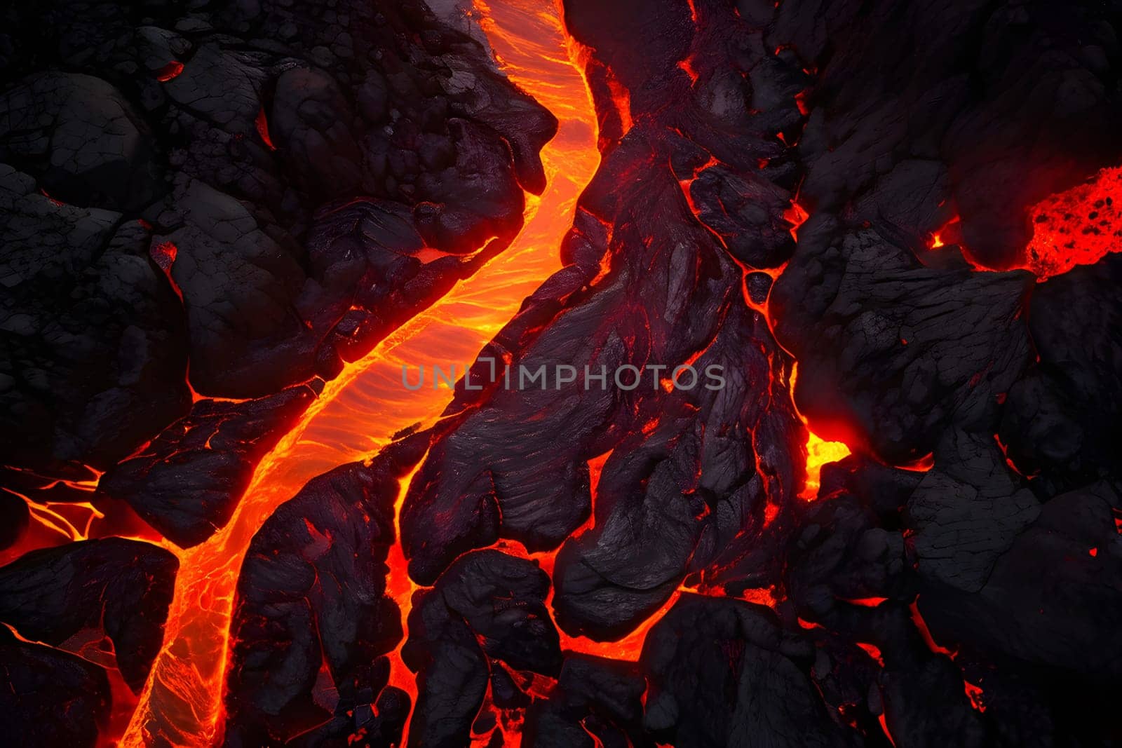 volcano with eruption and magma flow
