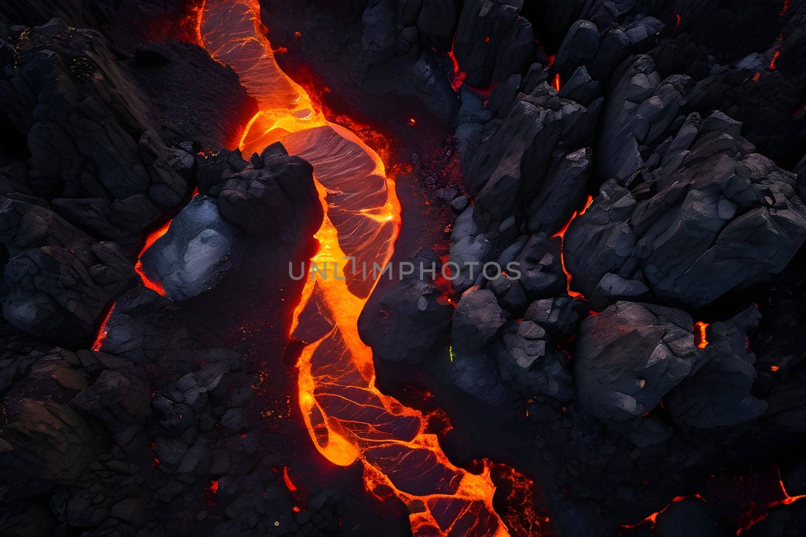 volcano with eruption and magma flow