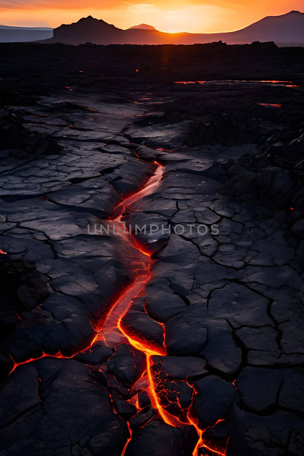 volcano with eruption and magma flow