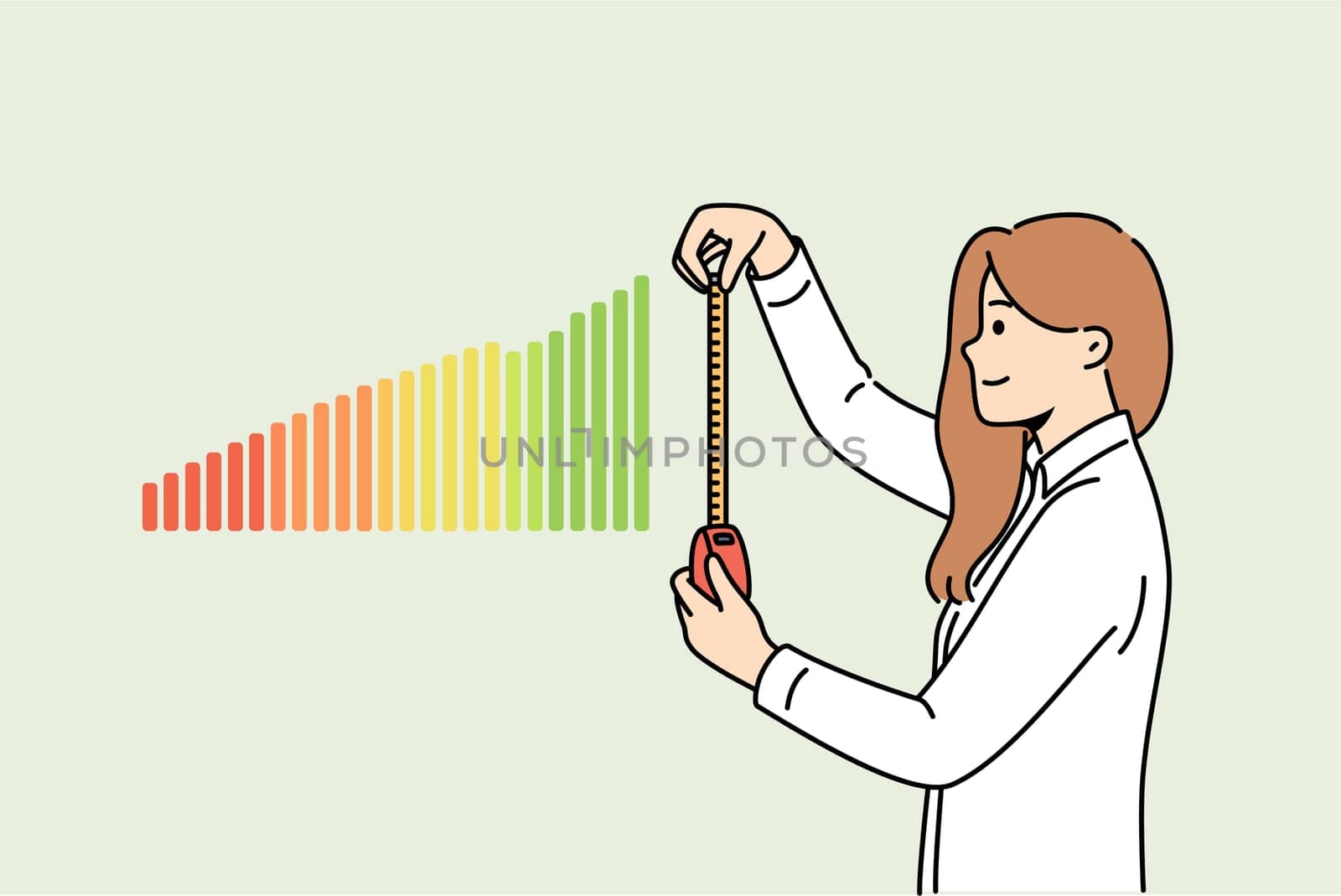 Woman business analyst measures financial chart to understand trends in company income level. Girl economic analyst in formal clothes predicts beginning of increase in savings or earnings