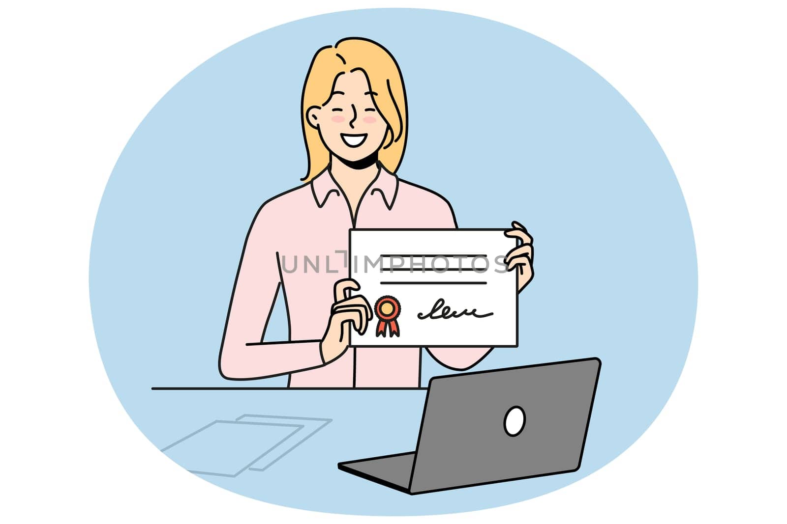 Smiling girl with certificate graduate online