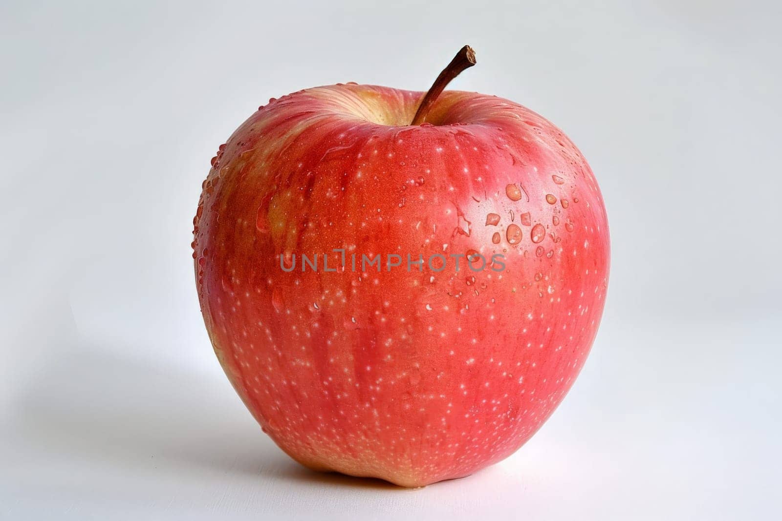 A vibrant red apple resting gracefully on a pristine white table, creating a striking contrast.