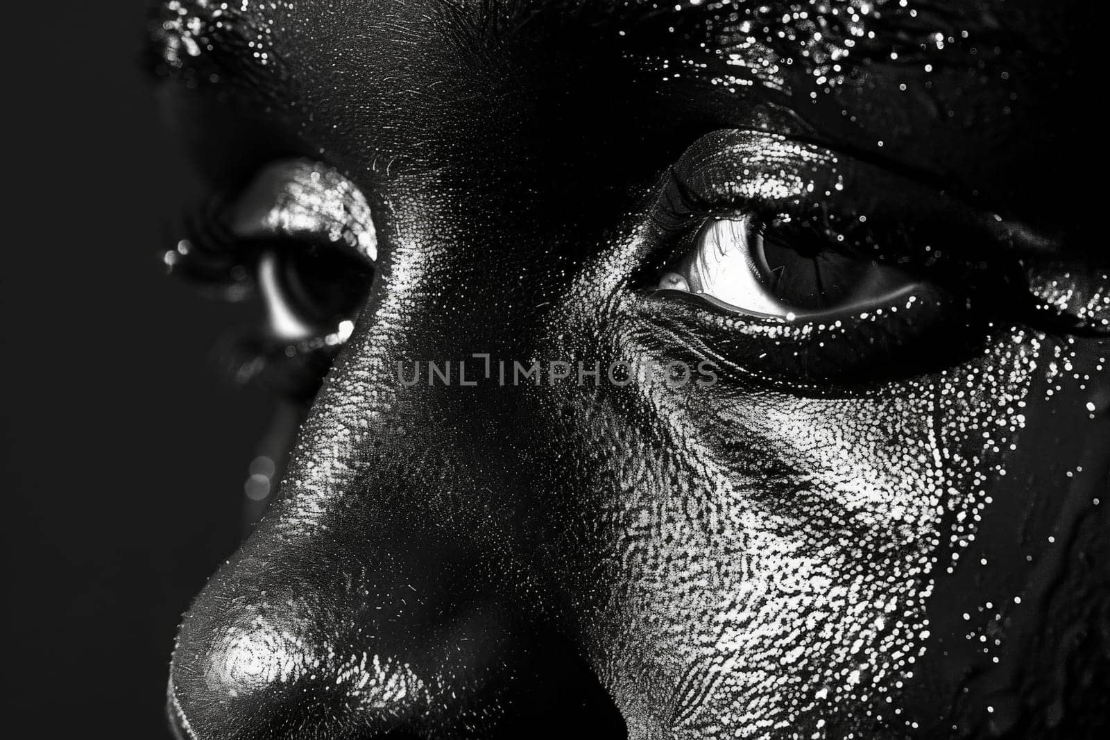 A striking black and white portrait capturing the intensity of a persons gaze.