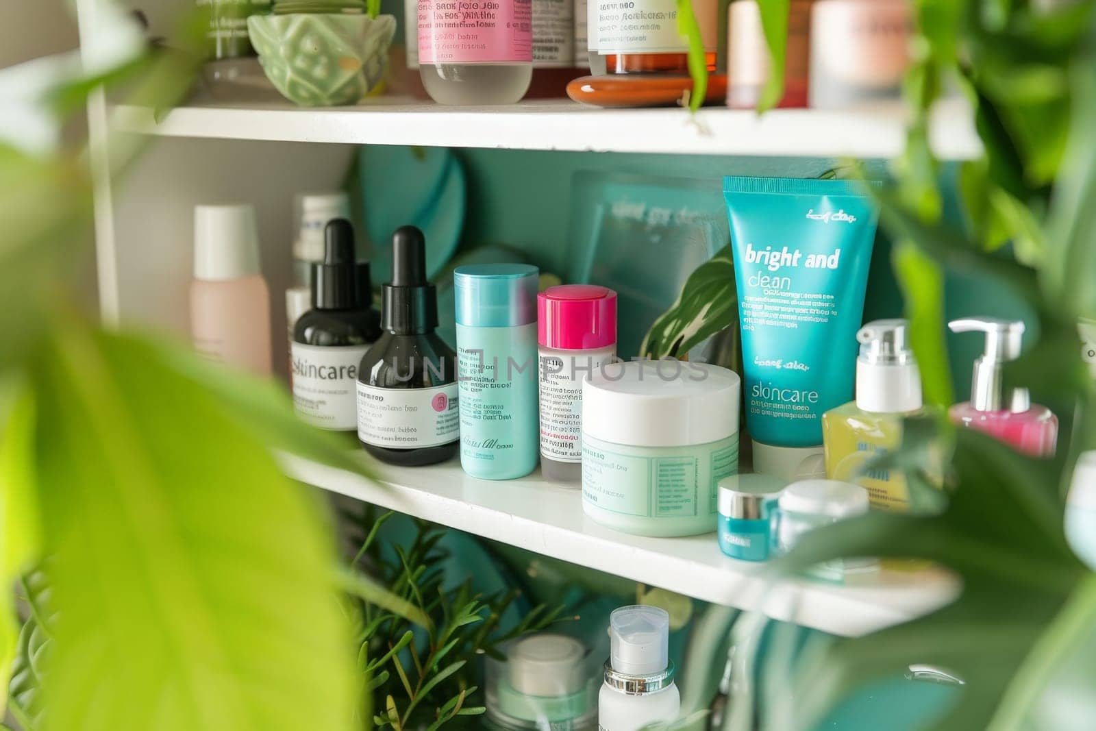 A vibrant shelf displays a variety of skincare products in different shapes, sizes, and colors.