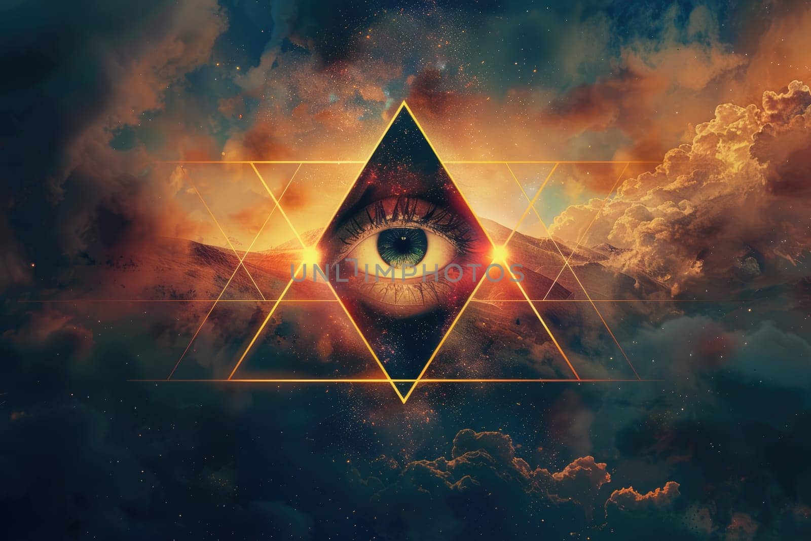 Eye of Providence. All-seeing God's eye. AI Generated.