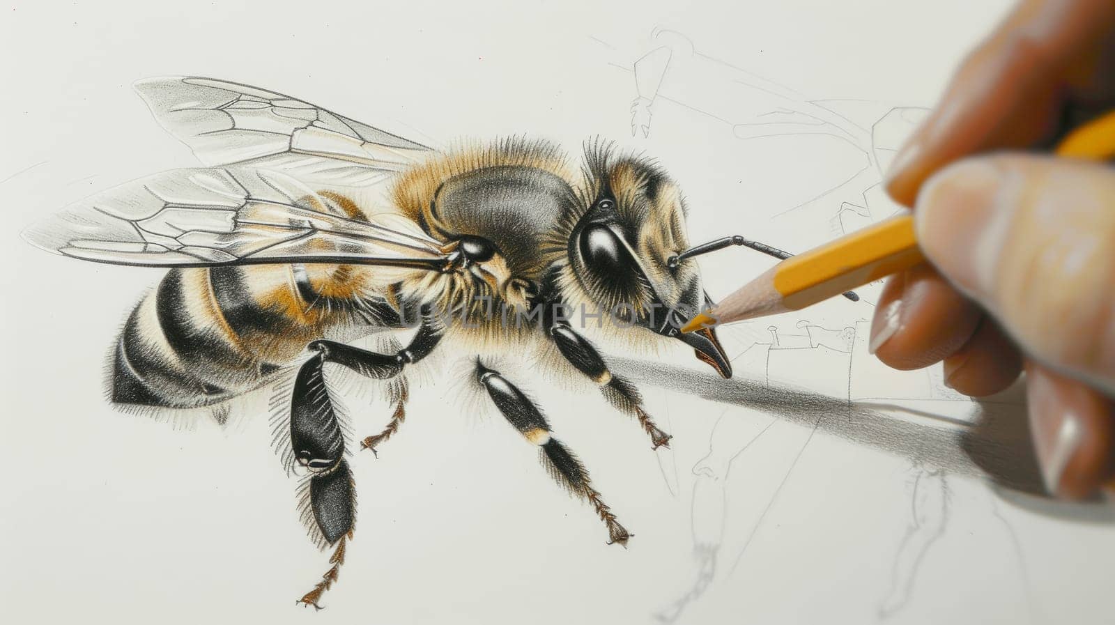 Dive into the world of pollinators with this detailed sketch of a bee, meticulously crafted with an art pencil. Witness the intricate beauty of nature in every stroke.