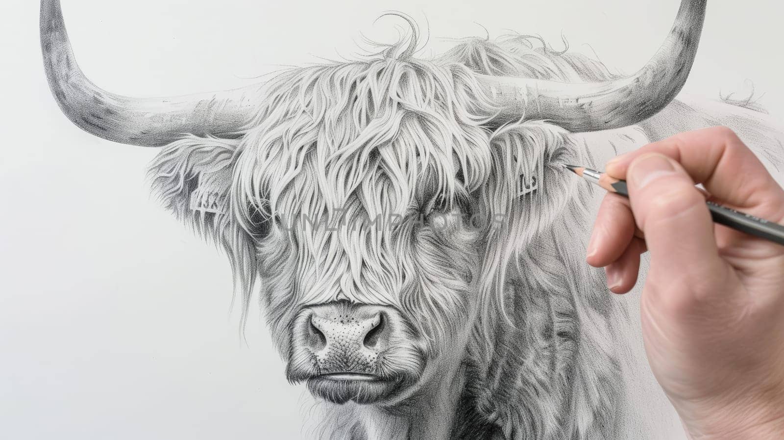 Capture the rugged beauty of the Highlands with a meticulously hand-drawn sketch of a Highland Cattle, showcasing its iconic shaggy coat and impressive horns.