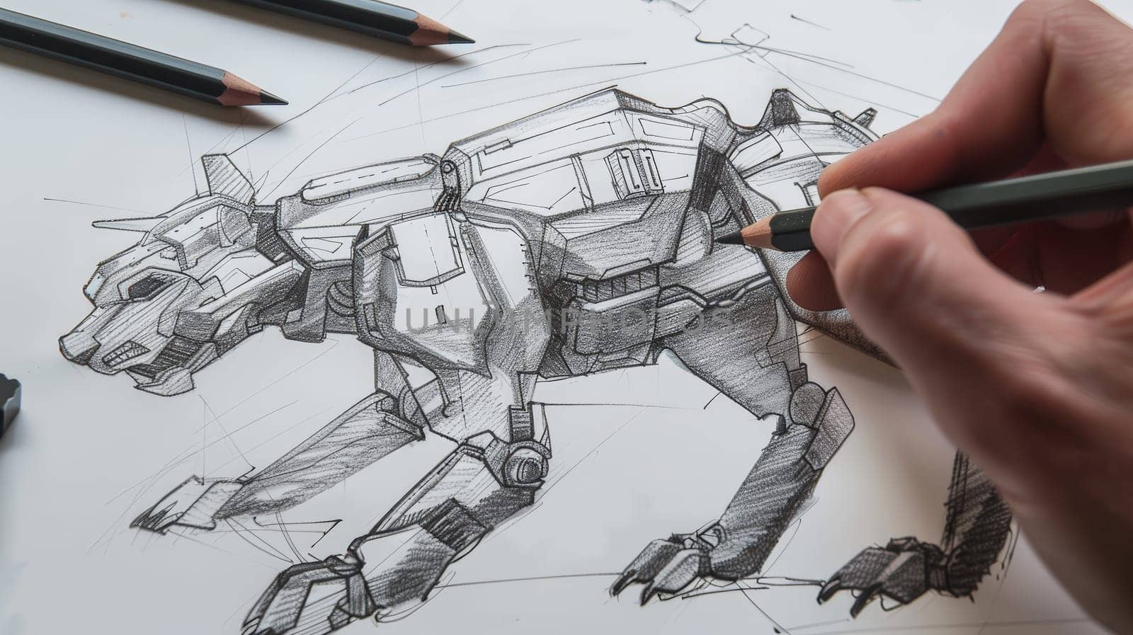 Witness the creation of a formidable robotic lynx from the renowned game War Robots, as it comes to life through the strokes of an art pencil, blending creativity with mechanical prowess.