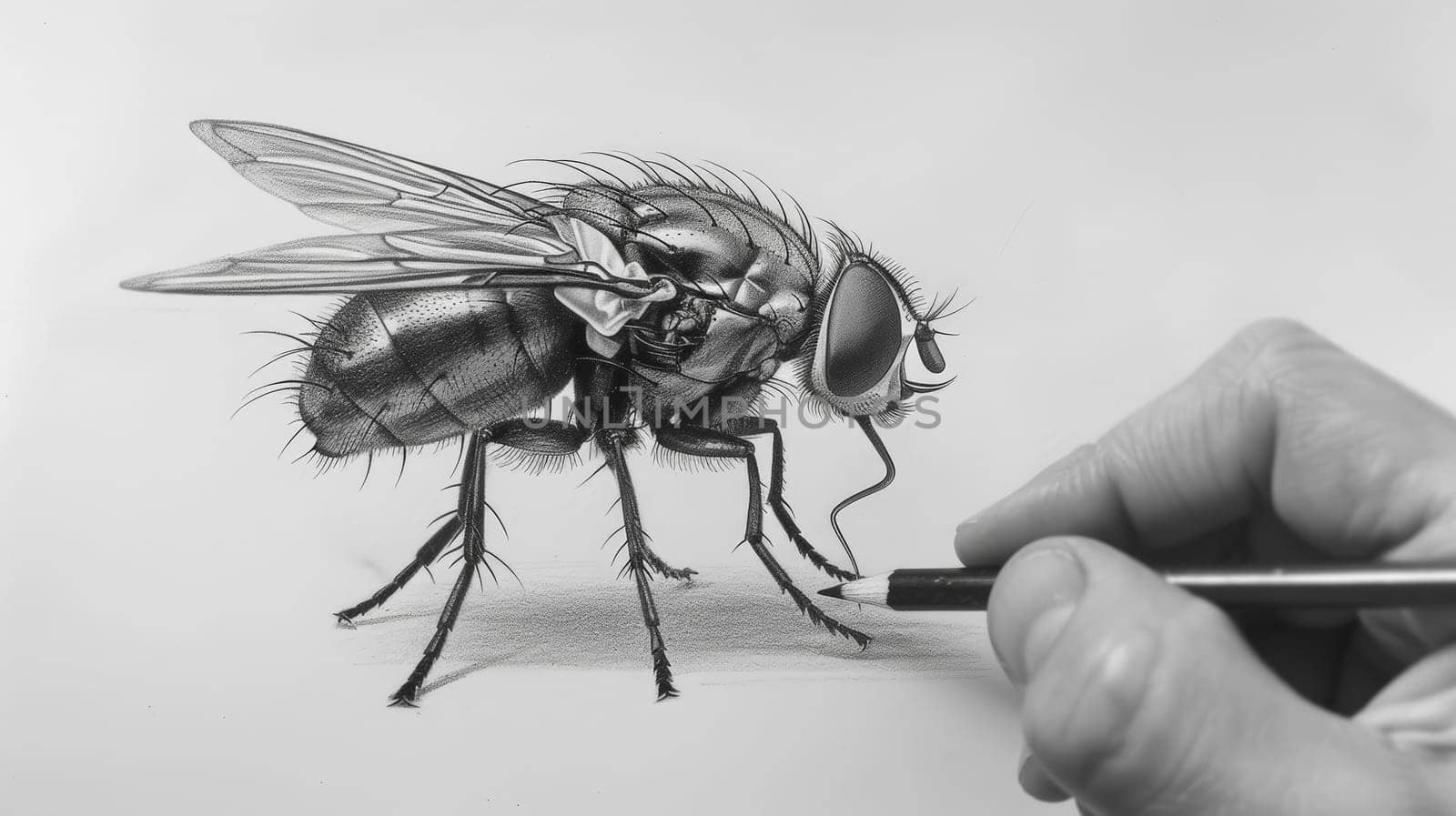 Delve into the intricate details of nature as this artwork captures the essence of a common fly, meticulously rendered with an art pencil, showcasing the beauty in the smallest of creatures.