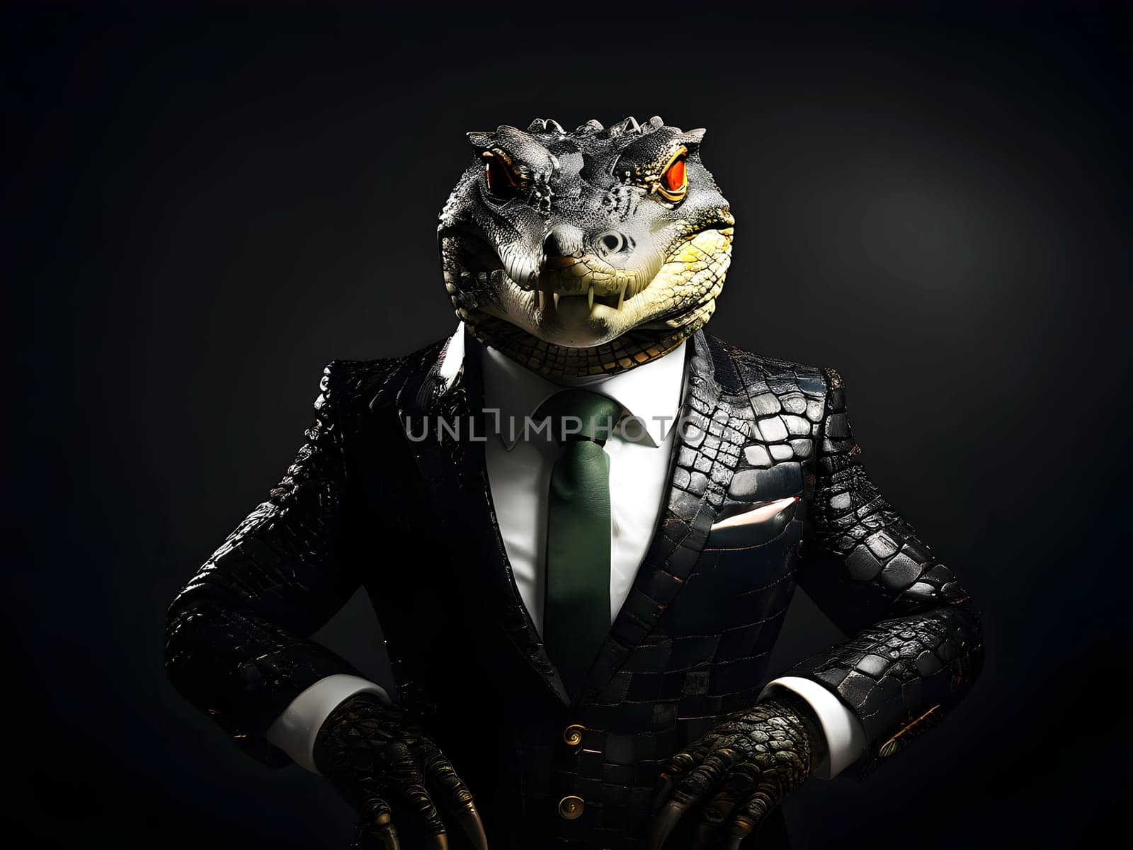 Crocodile portrait in the elegant suit