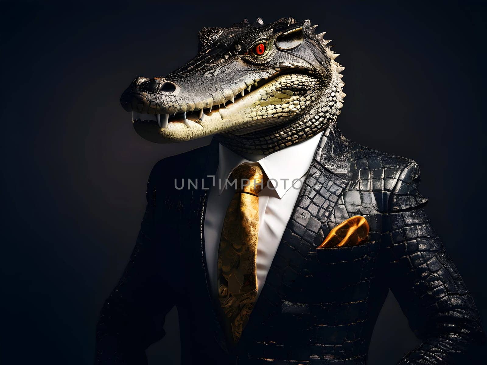 Crocodile portrait in the elegant suit