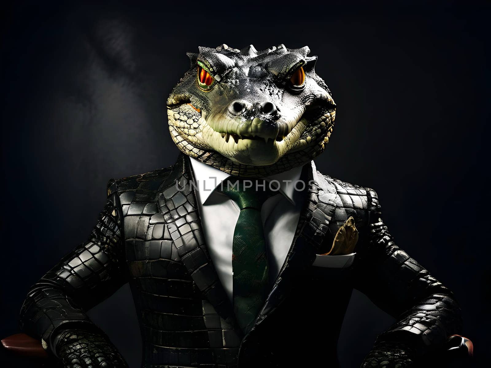 Crocodile portrait in the elegant suit