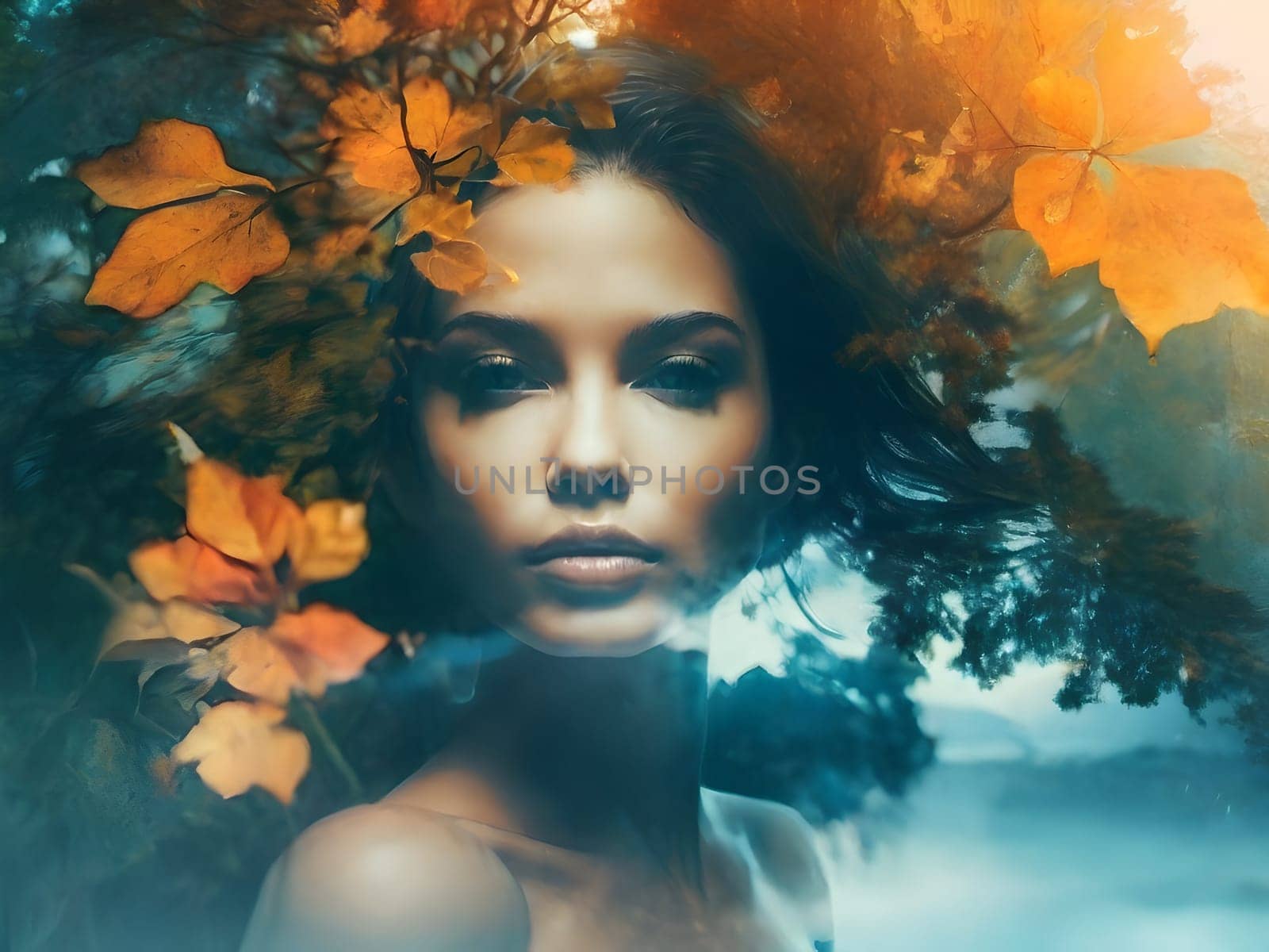 Abstract art of woman with nature double exposure