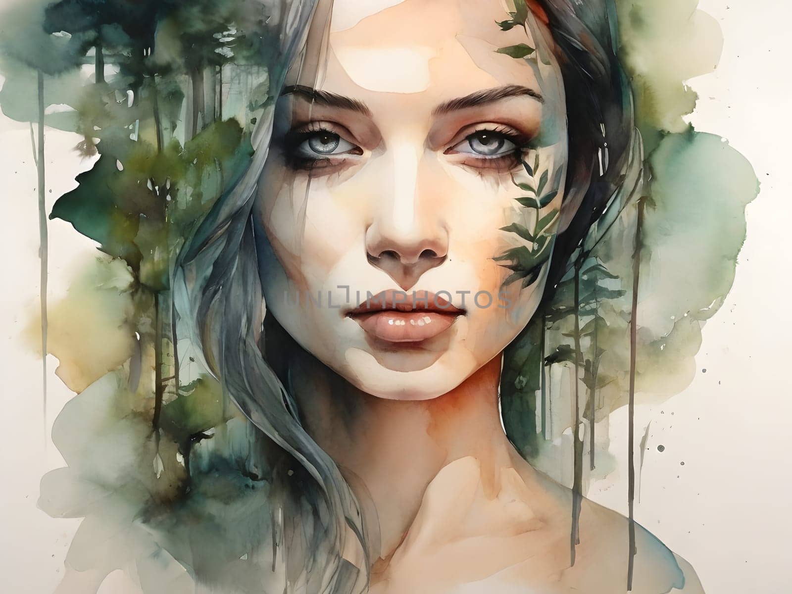 Abstract art of woman with nature double exposure