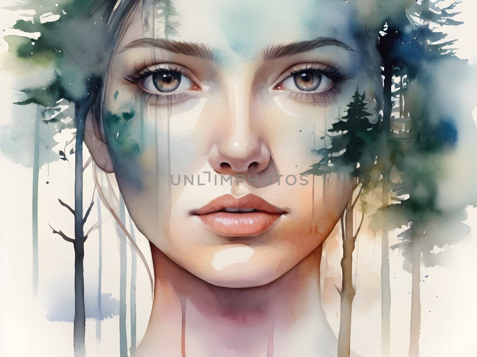 Abstract art of woman with nature double exposure