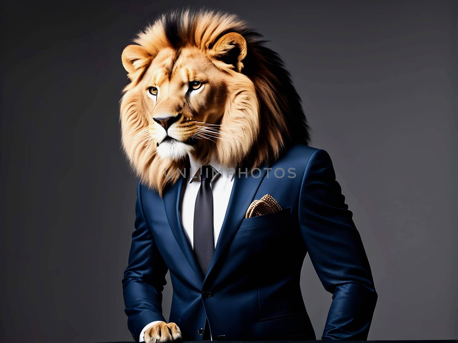 Lion portrait in the elegant suit