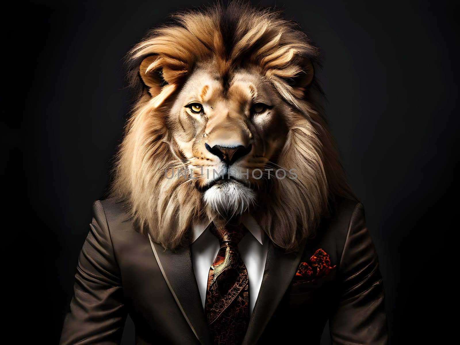 Lion portrait in the elegant suit