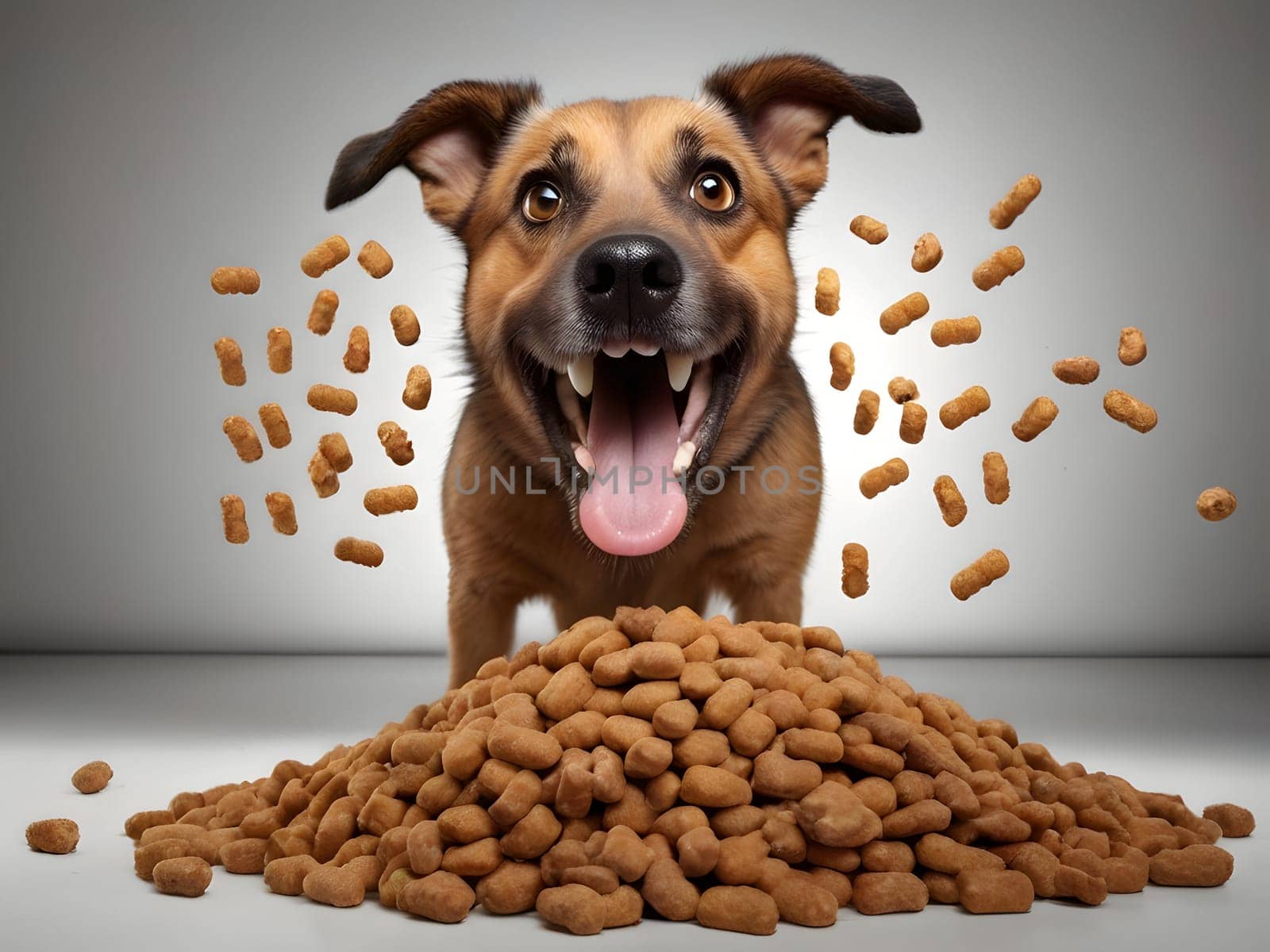 Funny dog portrait with the food