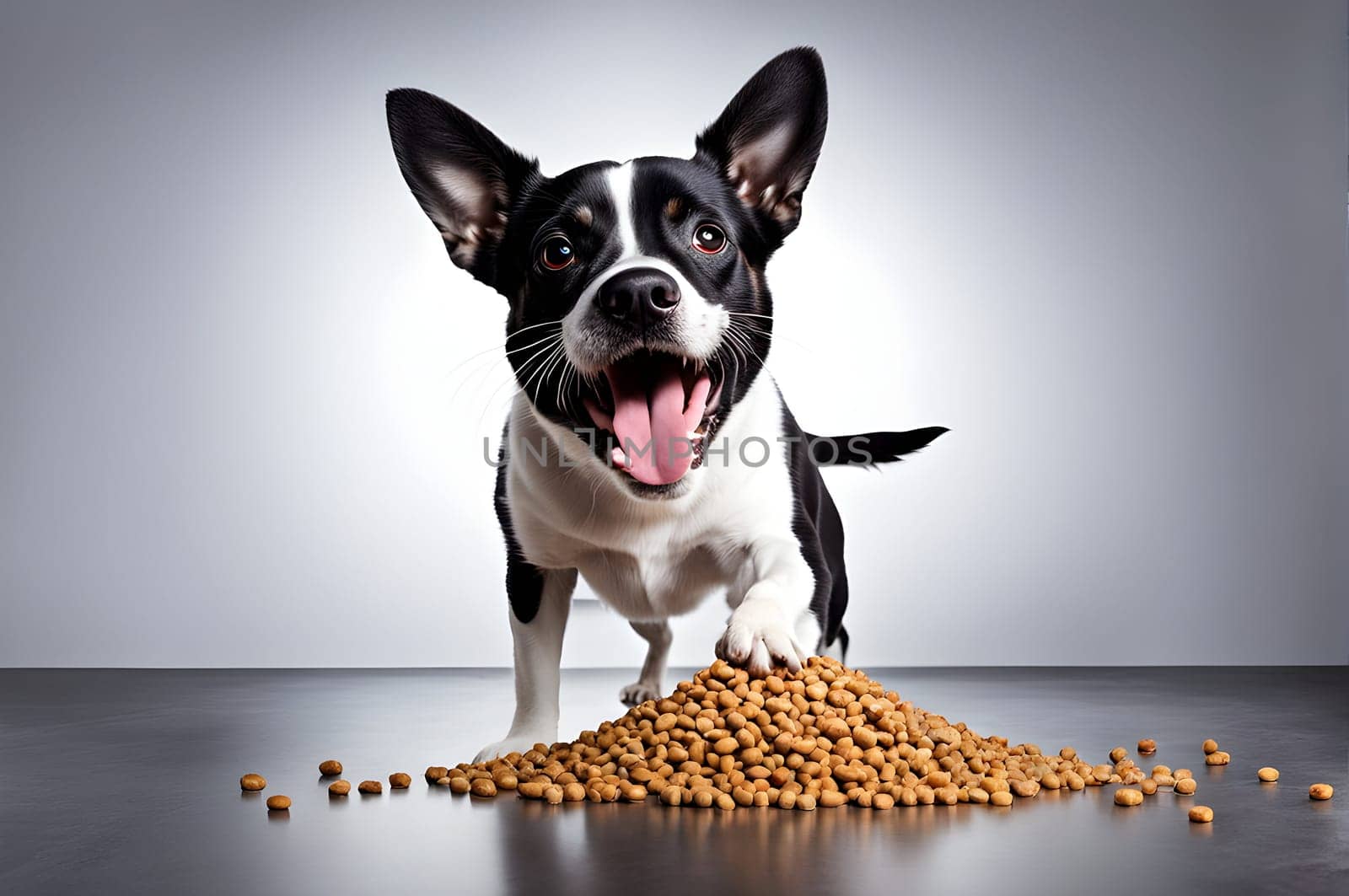 Funny dog portrait with the food