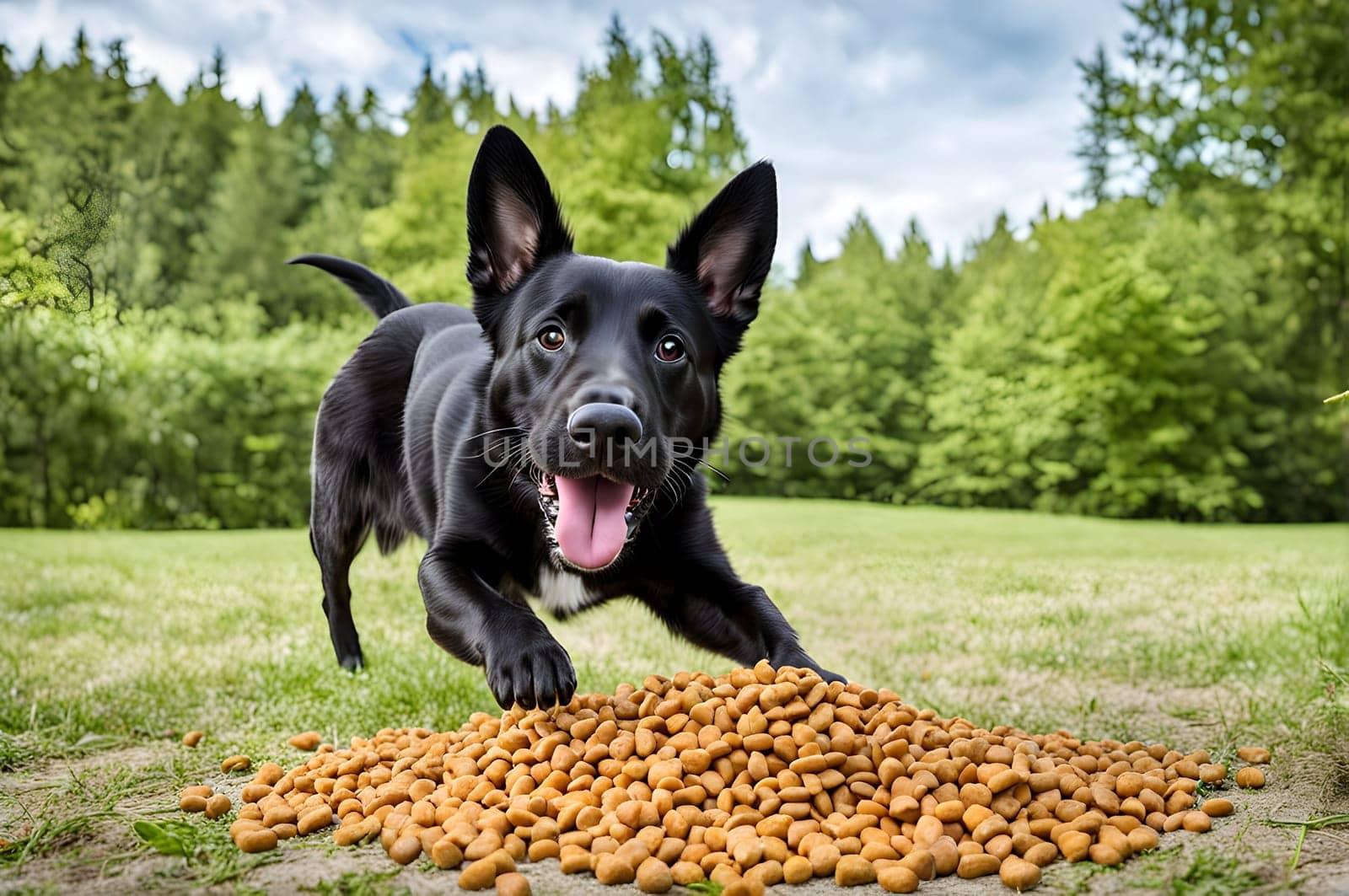 Funny dog portrait with the food