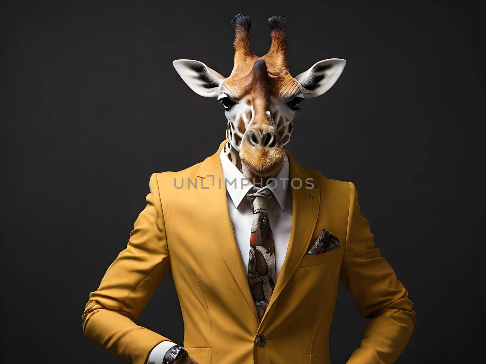 Giraffe portrait in the elegant suit