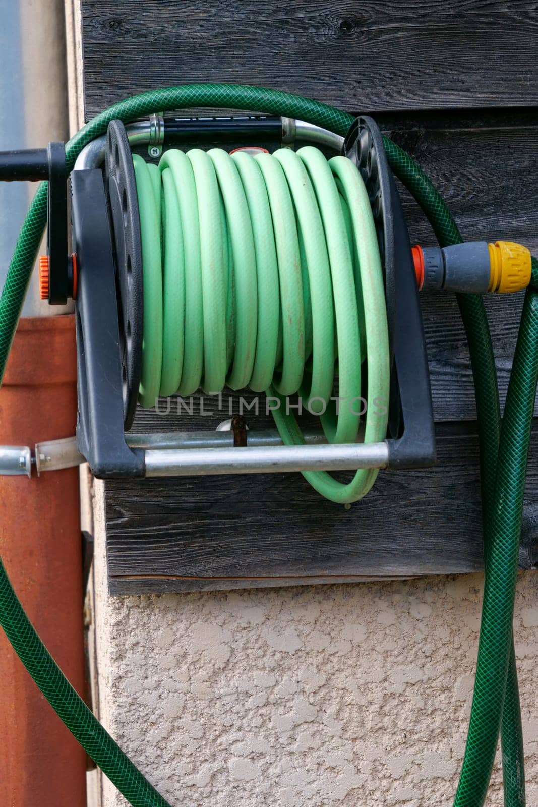 a garden Watering hose on a reel