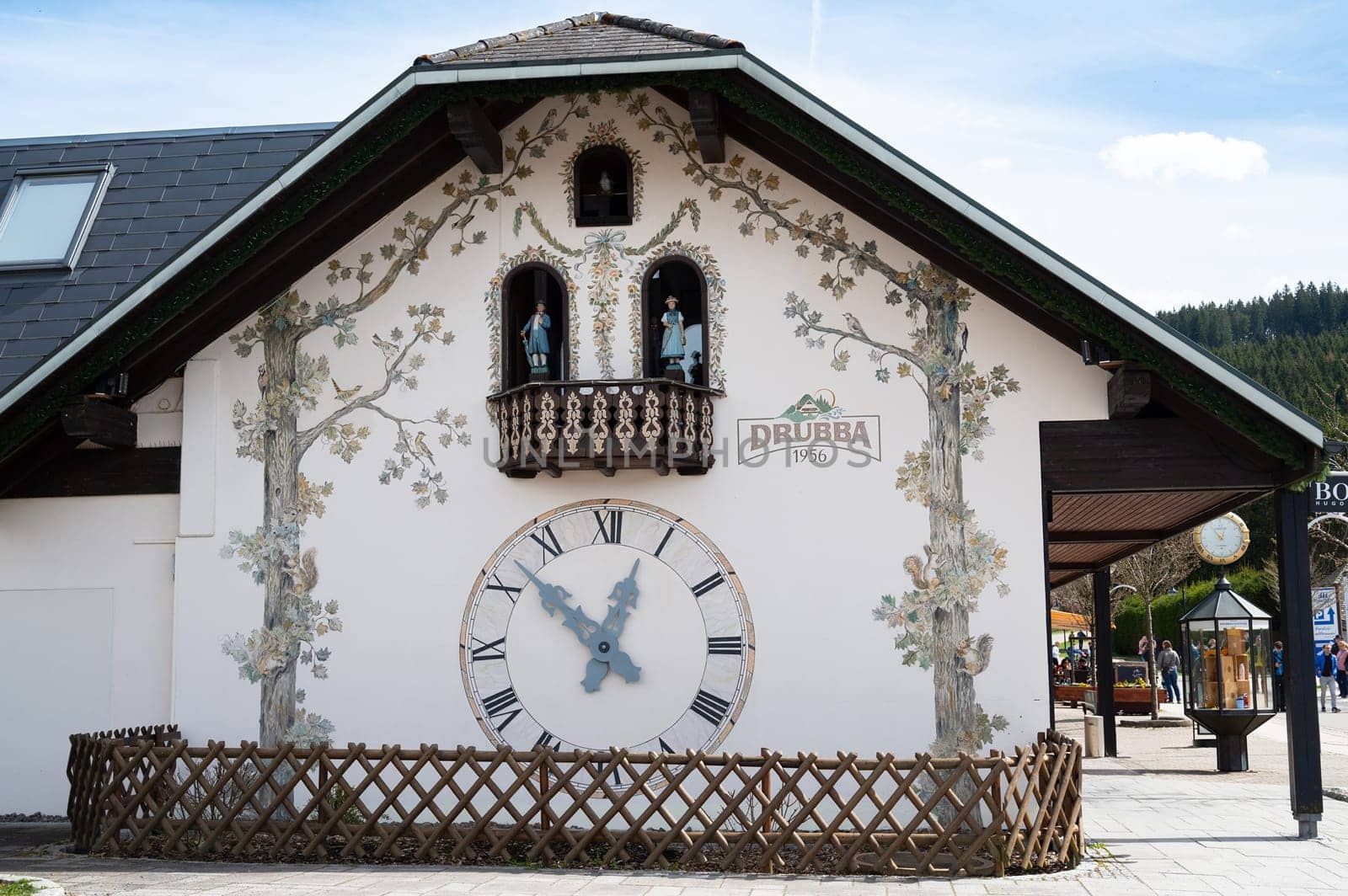 Cuckoo clocks at the Drubba store in the Black Forest, Lake Titisee Neustadt in Germany, traditional craft, vintage wood carving, 30.03.2024