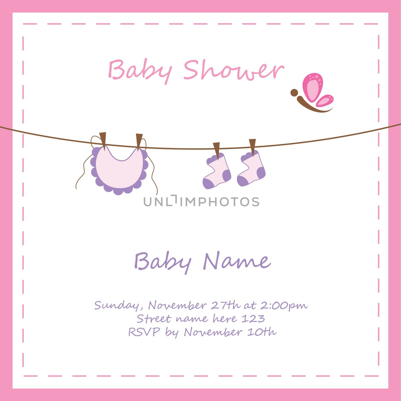 Pink baby girl shower invitation announcement