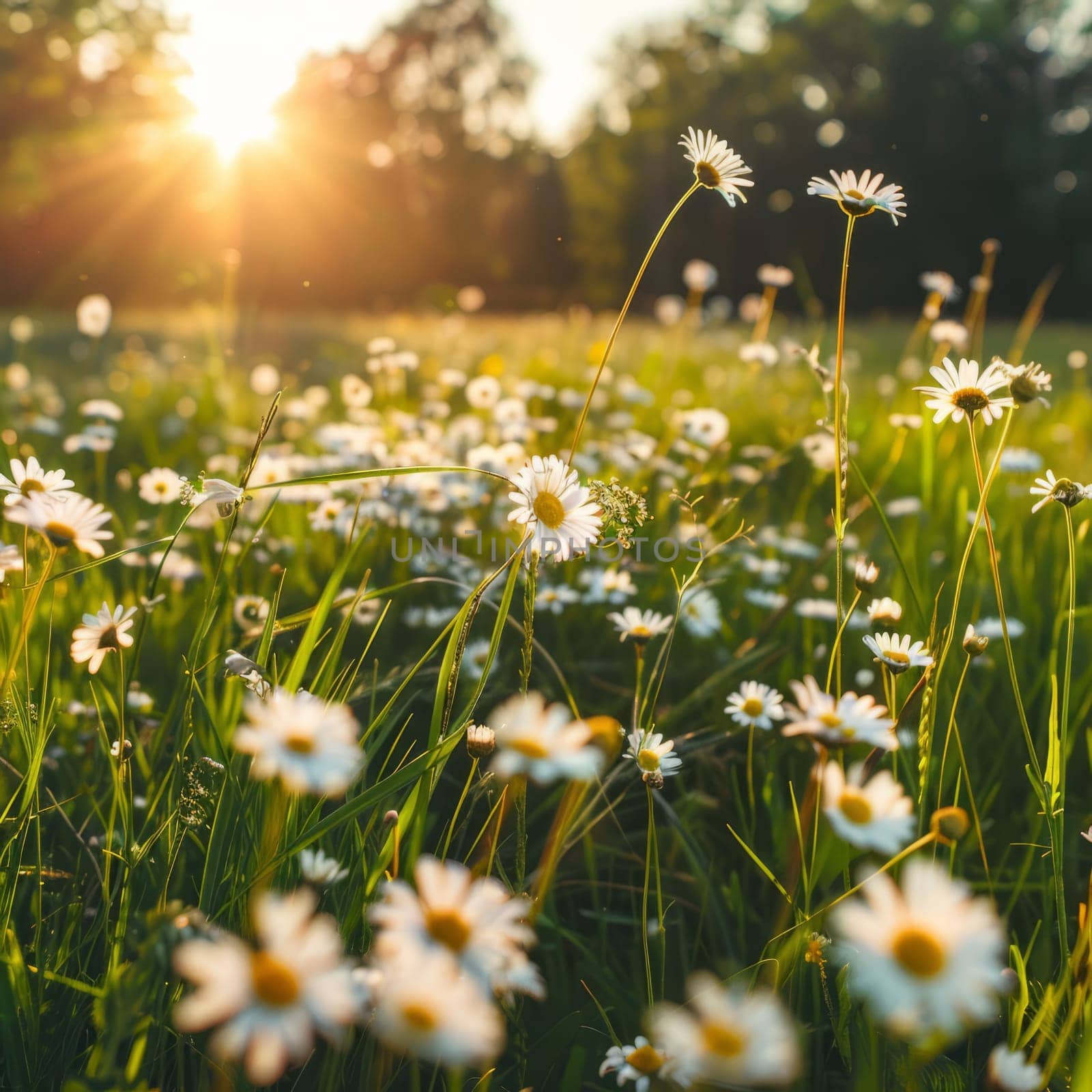 A sunlit field of daisies, capturing the essence of a serene and beautiful summer day