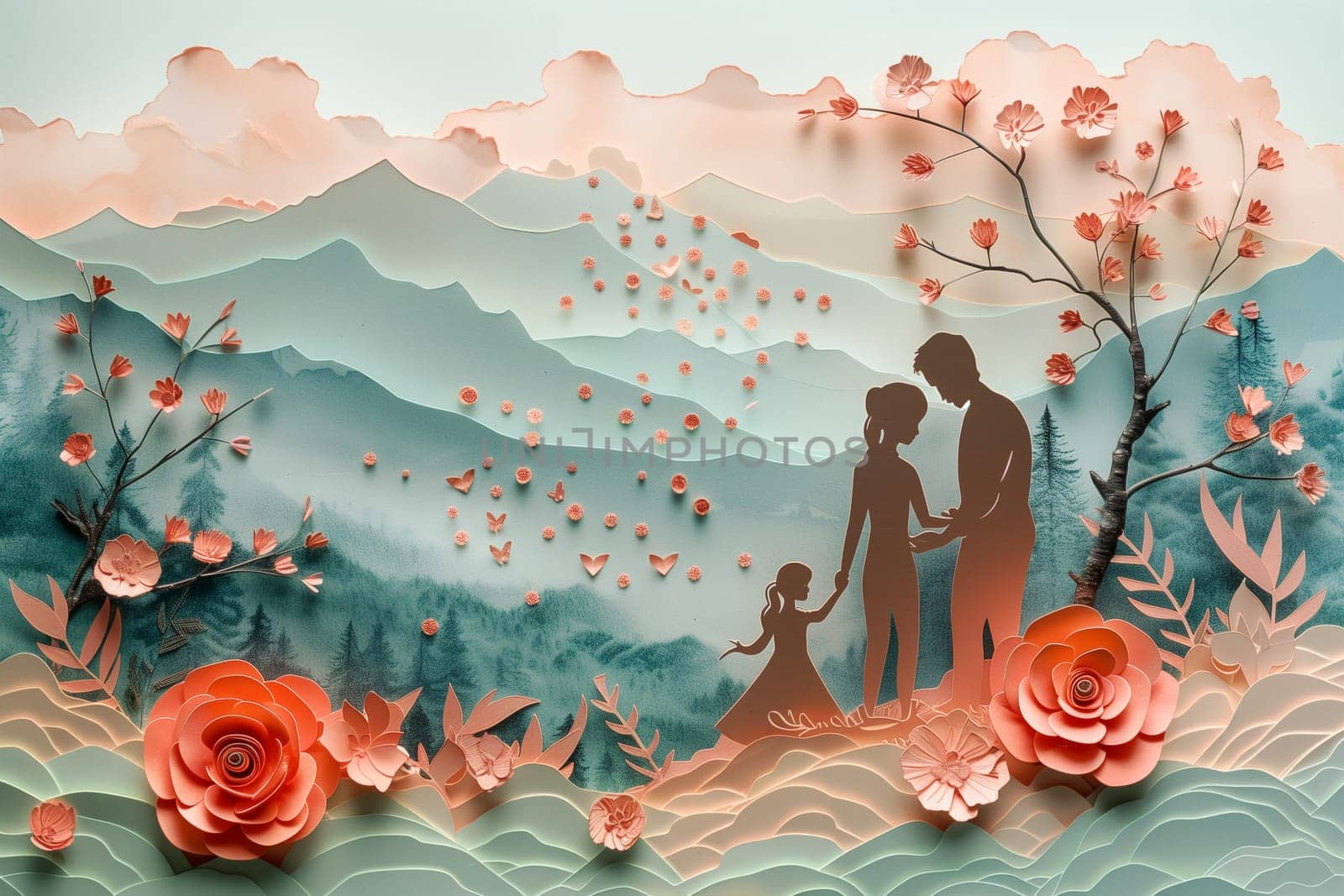 Family life, mother, father and child in nature, social support, mental health and lifestyle concept, parent day