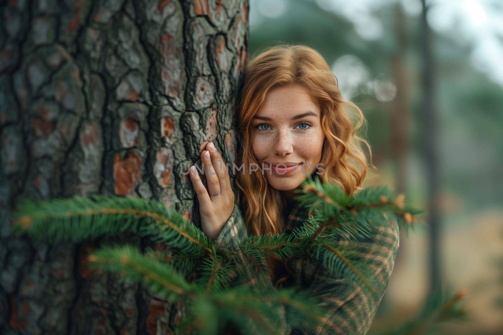 Hugging a tree, embracing a trunk with love and care, protect nature and planet earth, sustainable lifestyle, ecology and environment