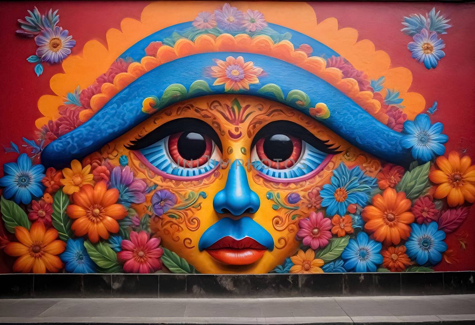 AI generated of a colorful mural of a woman's face on a building