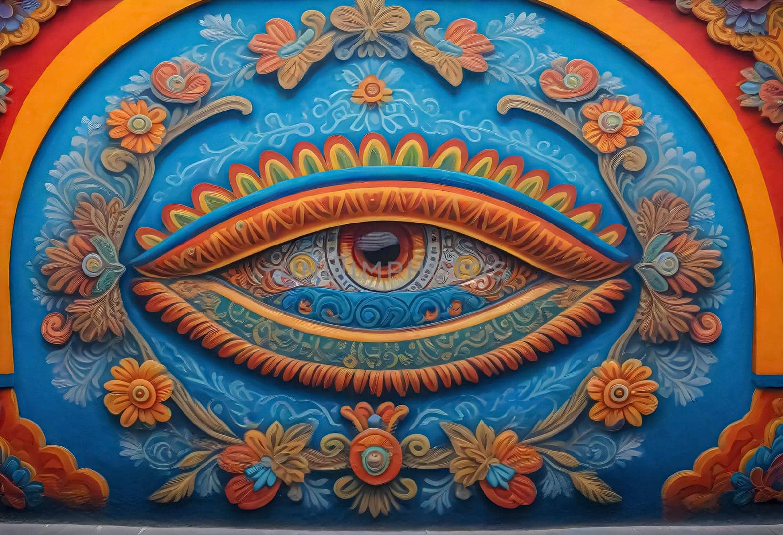 AI generated of a colorful wall with an eye painted on it