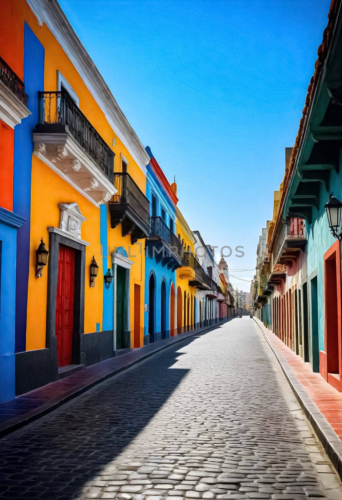 AI generated of a street lined with colorful buildings in a city