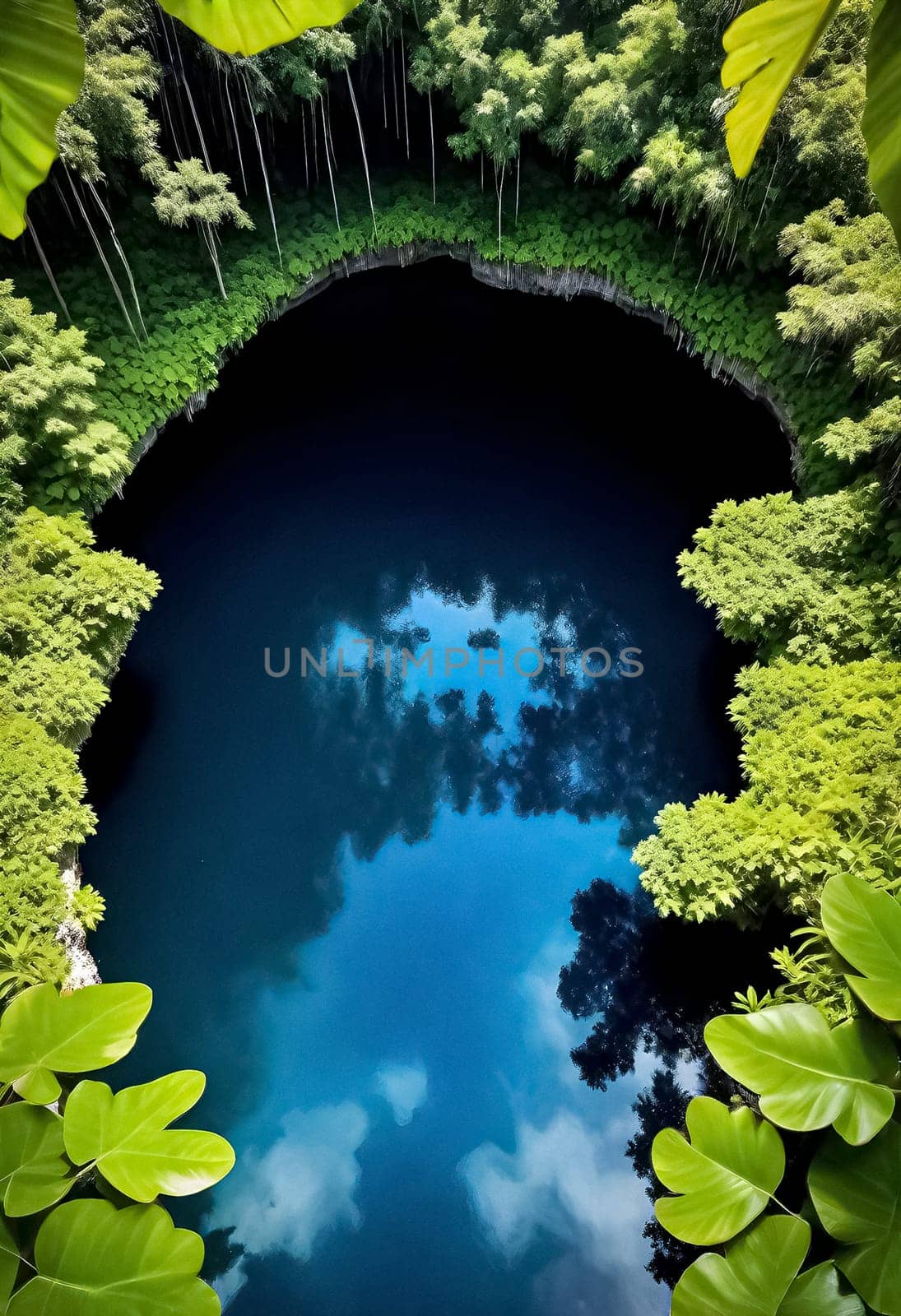 AI generated of a blue hole in the middle of a forest