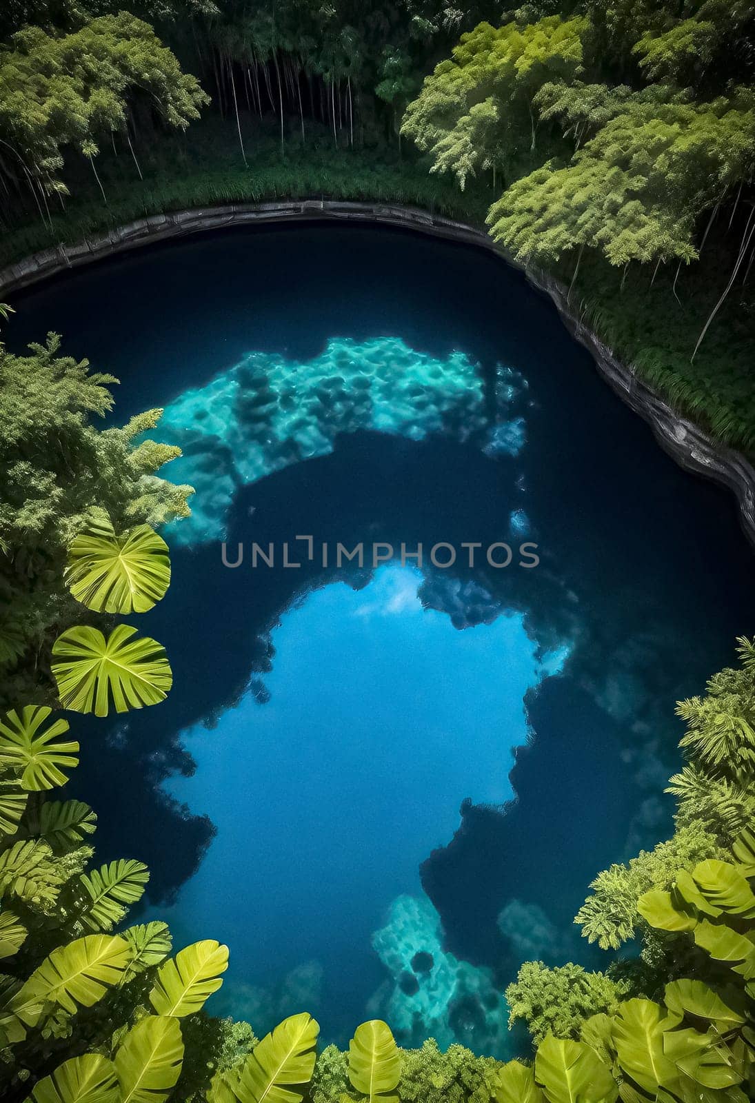 AI generated of a blue hole in the middle of a forest