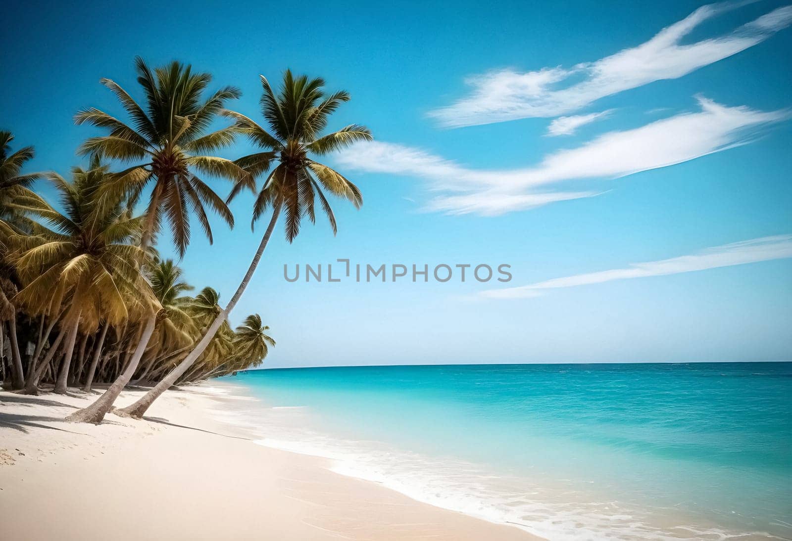 AI generated of palm trees on the beach are on a sunny day