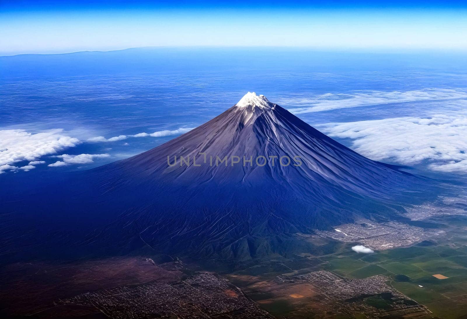 AI generated of the view from an airplane over the city of guatemala