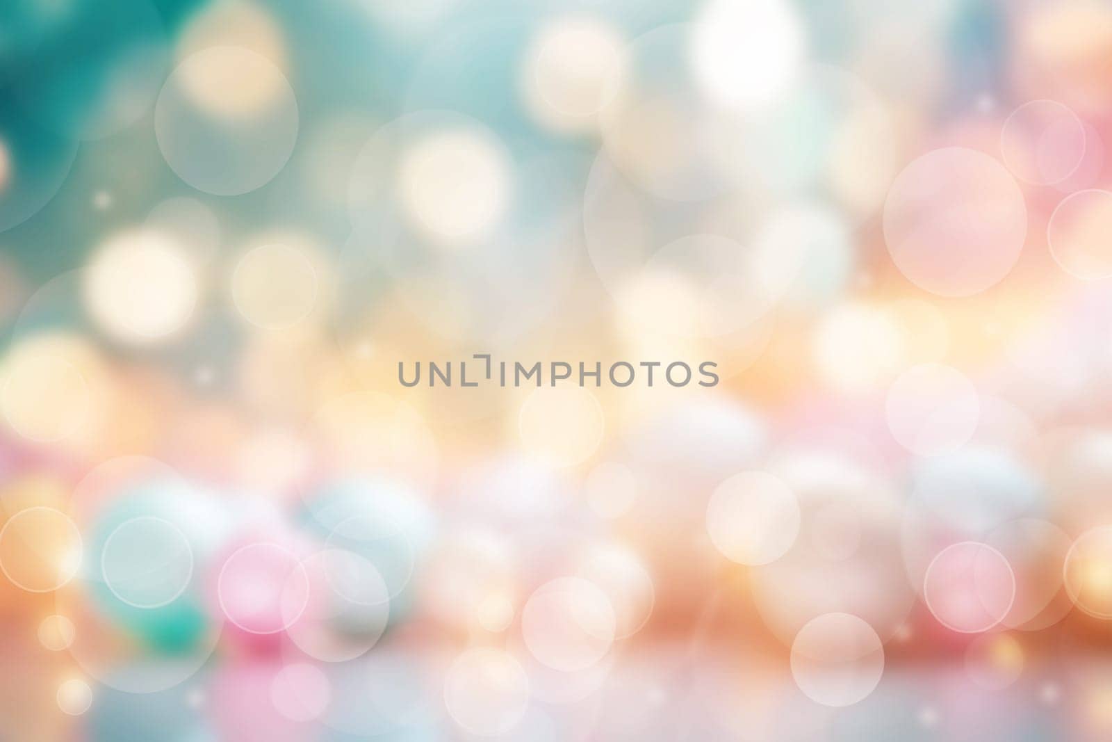 Colorful party background. Abstract pastel blue turquoise pink yellow texture with blurred bokeh lights and soft color circles. Beautiful backdrop for design of invitation for various holidays. Card concept.