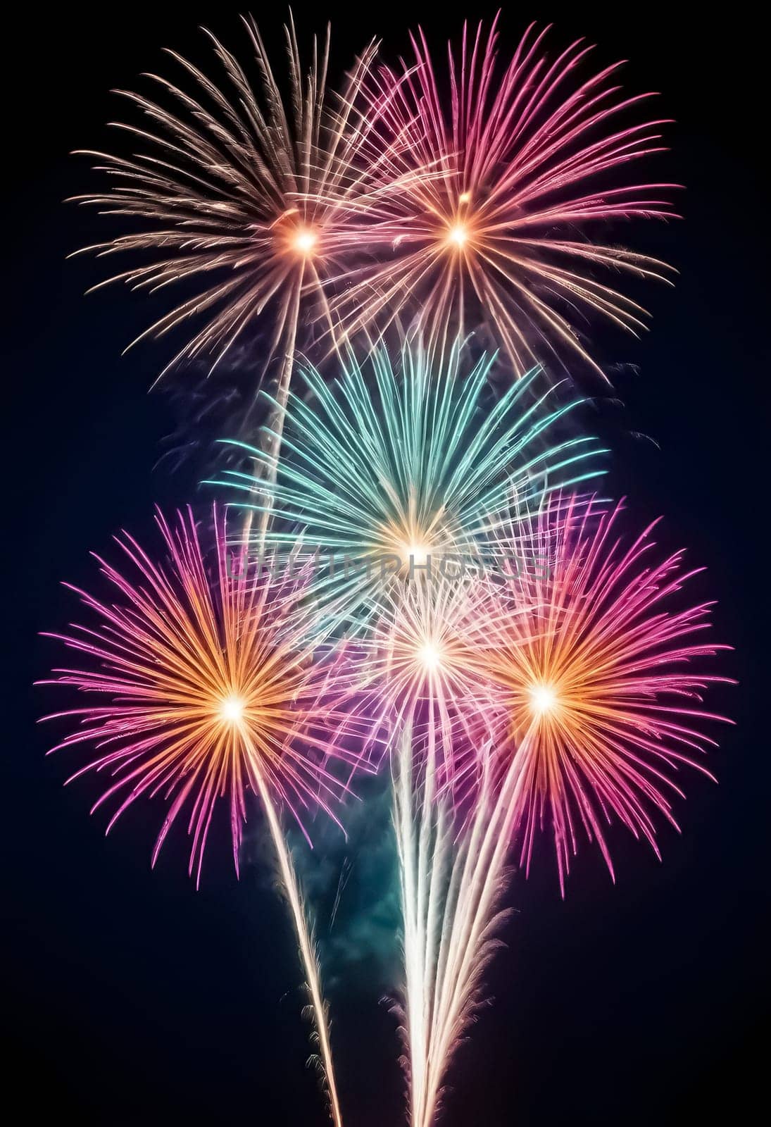 AI generated of colorful fireworks on a dark sky background