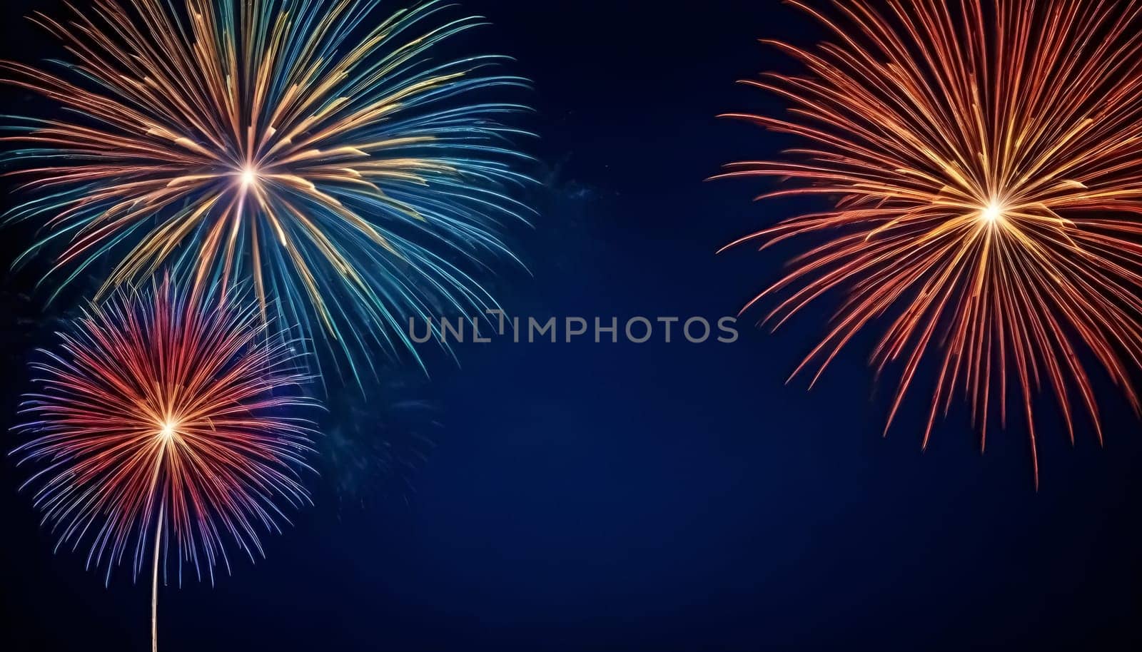 AI generated of fireworks on blue background