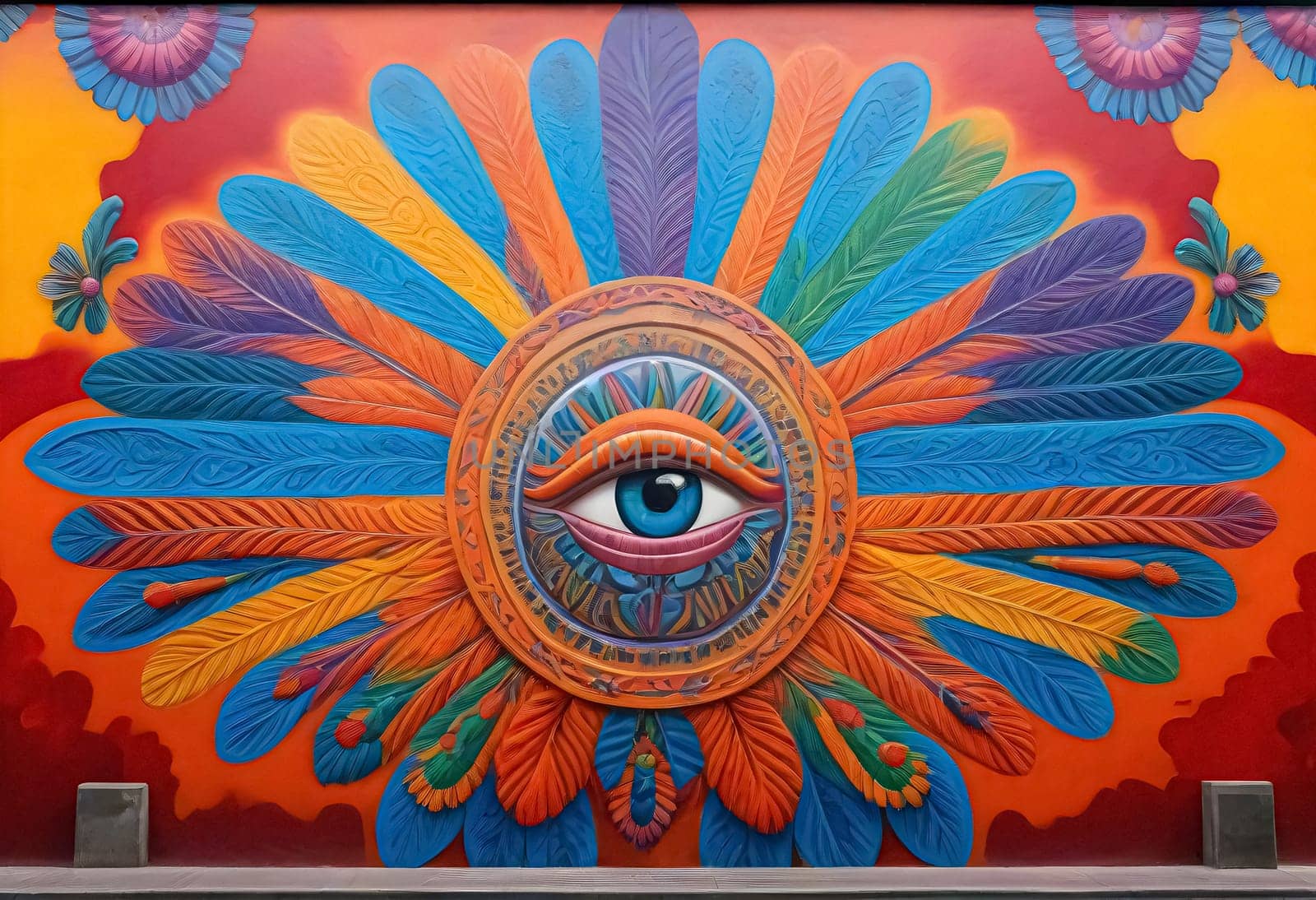 AI generated of a colorful mural with an eye on it