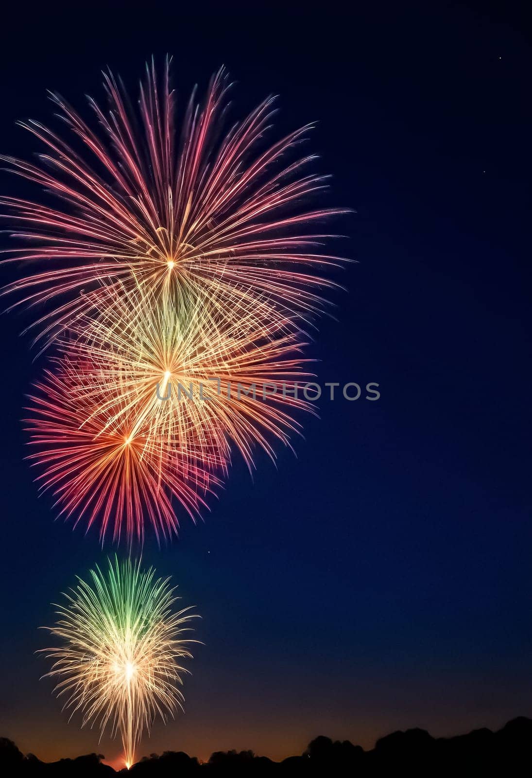 AI generated of colorful fireworks in the sky over a dark background
