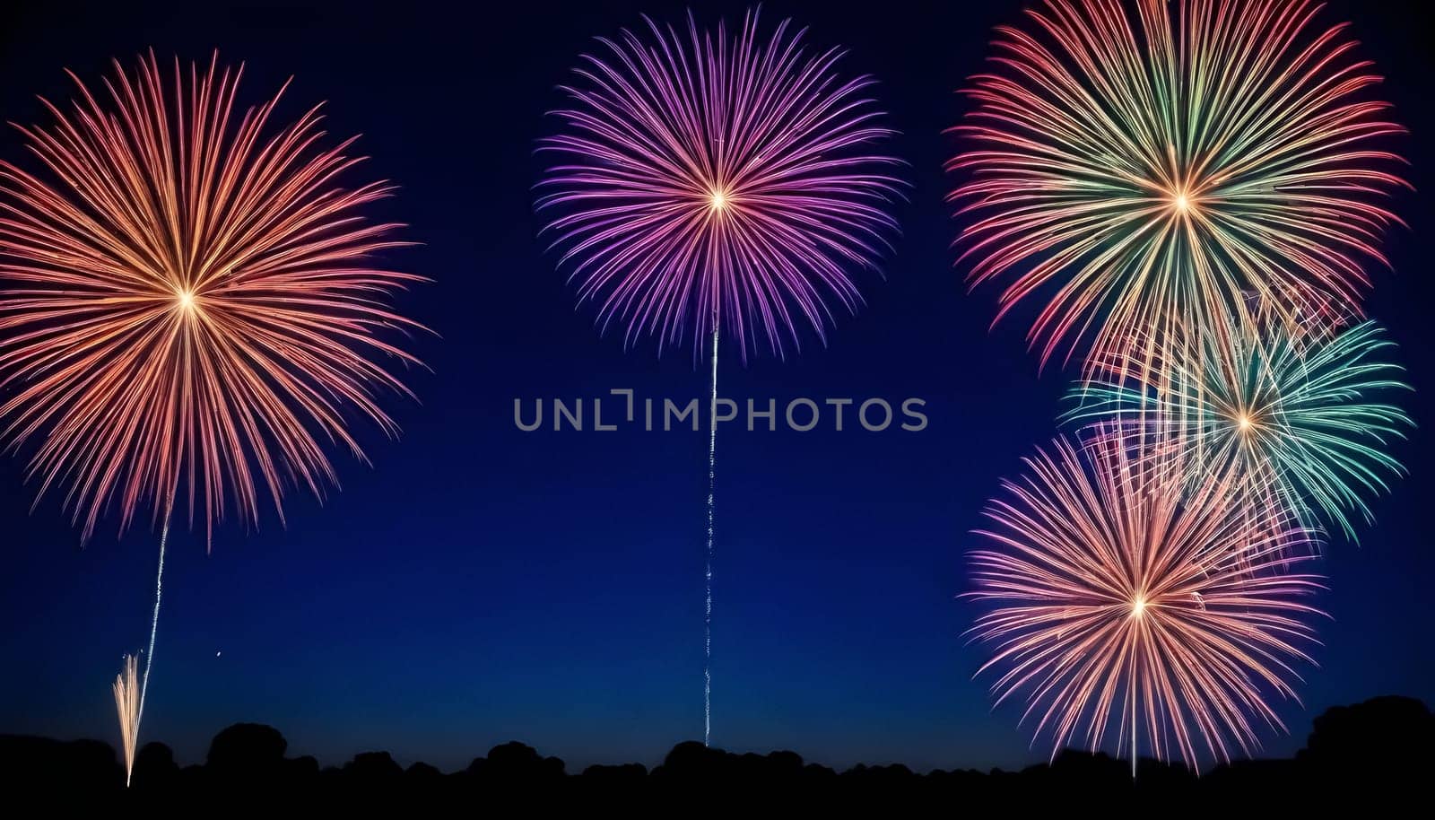 AI generated of colorful fireworks in the sky with a blue sky background