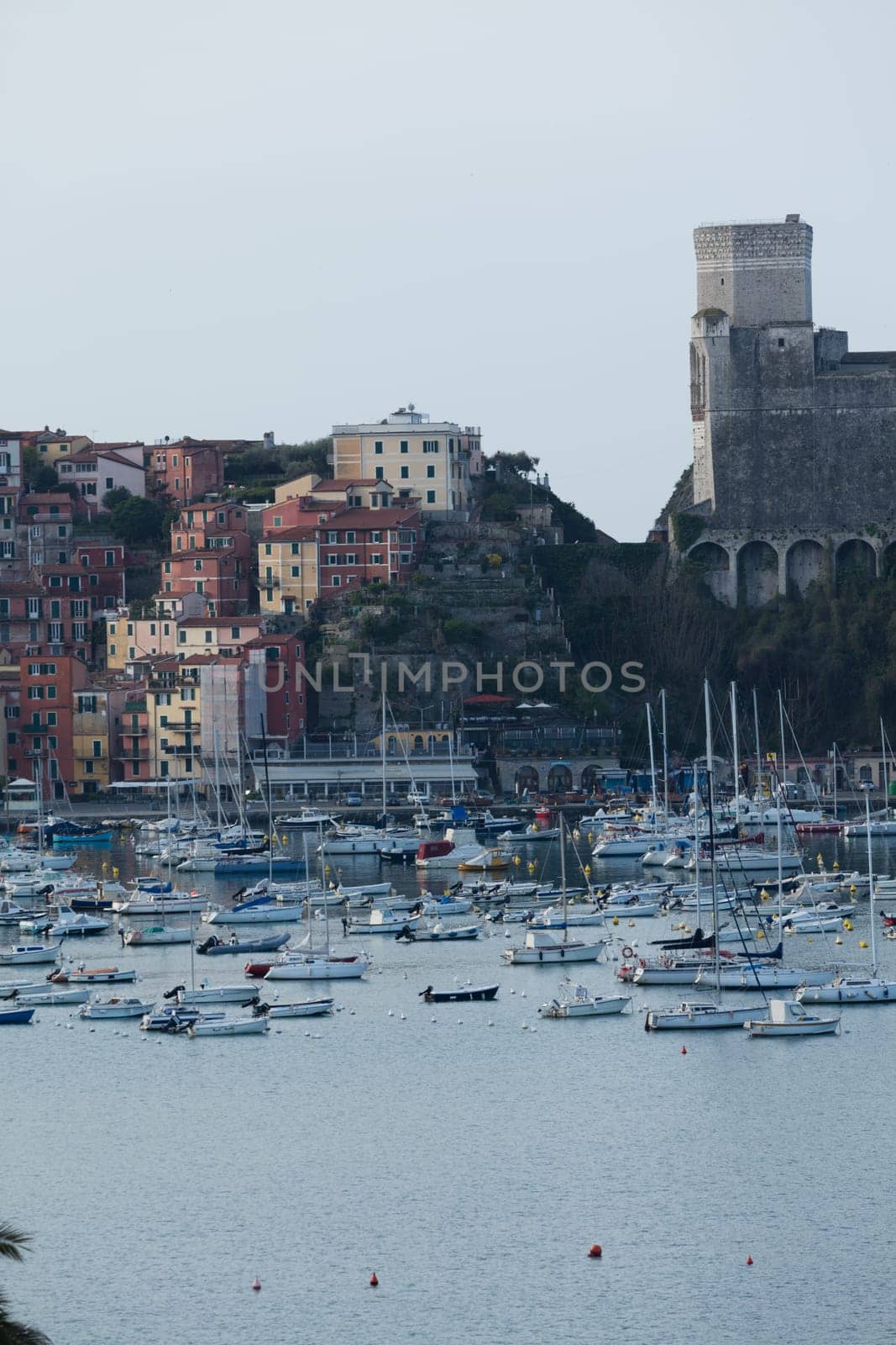 lerici, Italy - April  4, 2016: view of port.  Lerici is very famous for the old castle and rhe port