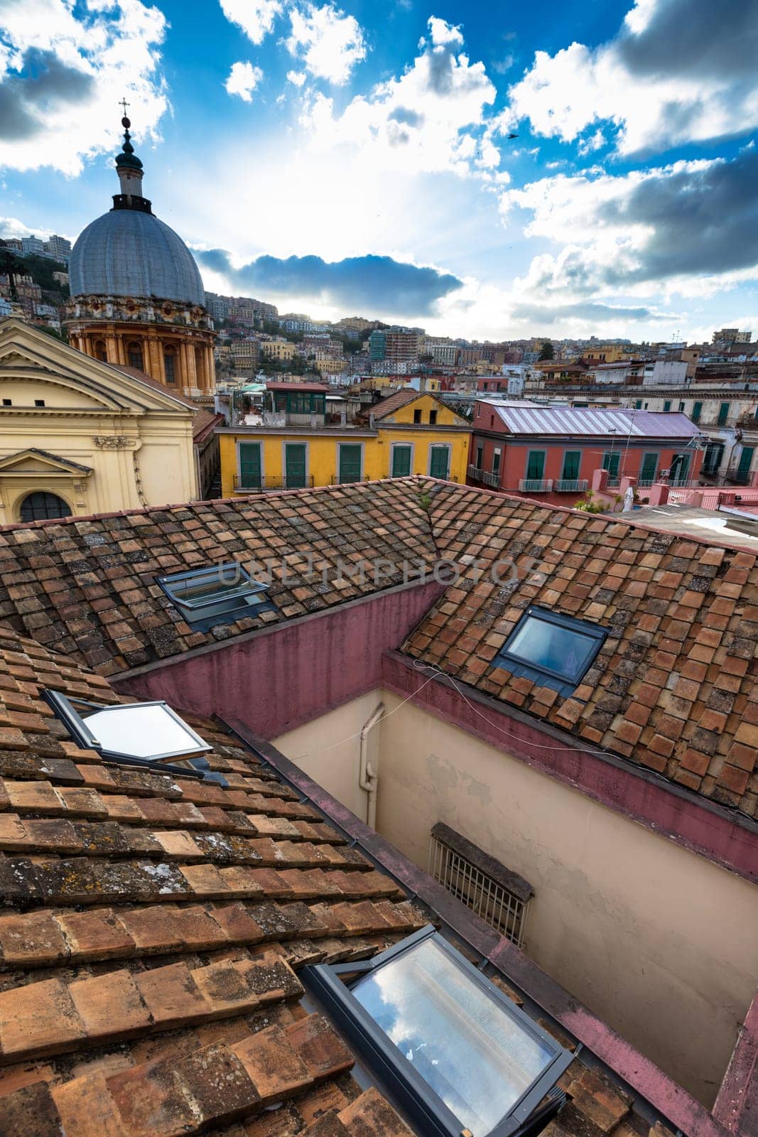 Panorama from the roofs of center of Naples, Italy