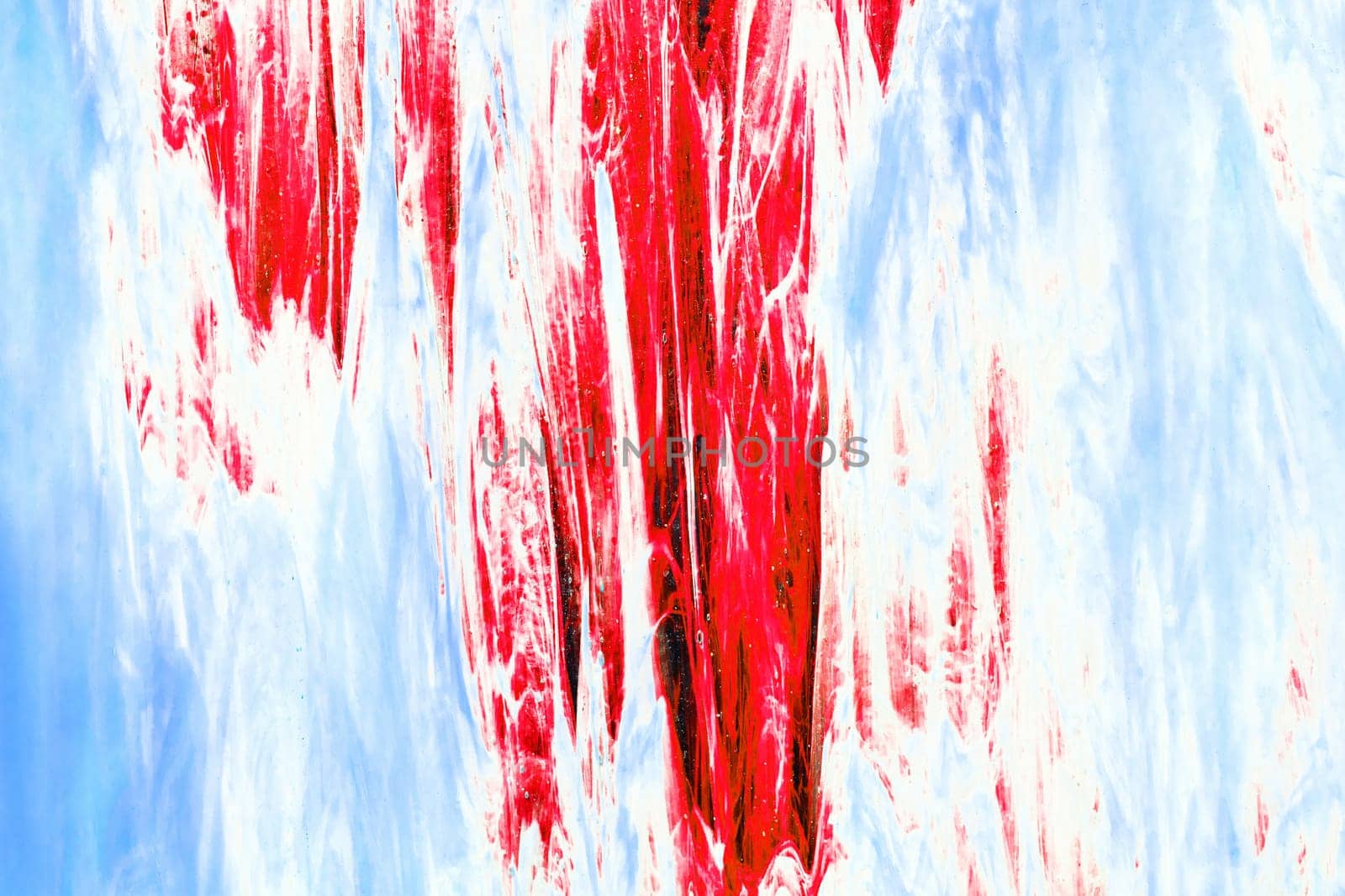 Beautiful decorative handmade creative artistic blue red abstract painting. Macro shot of a blue red background texture. Art, canvas, pattern. Watercolor paints.