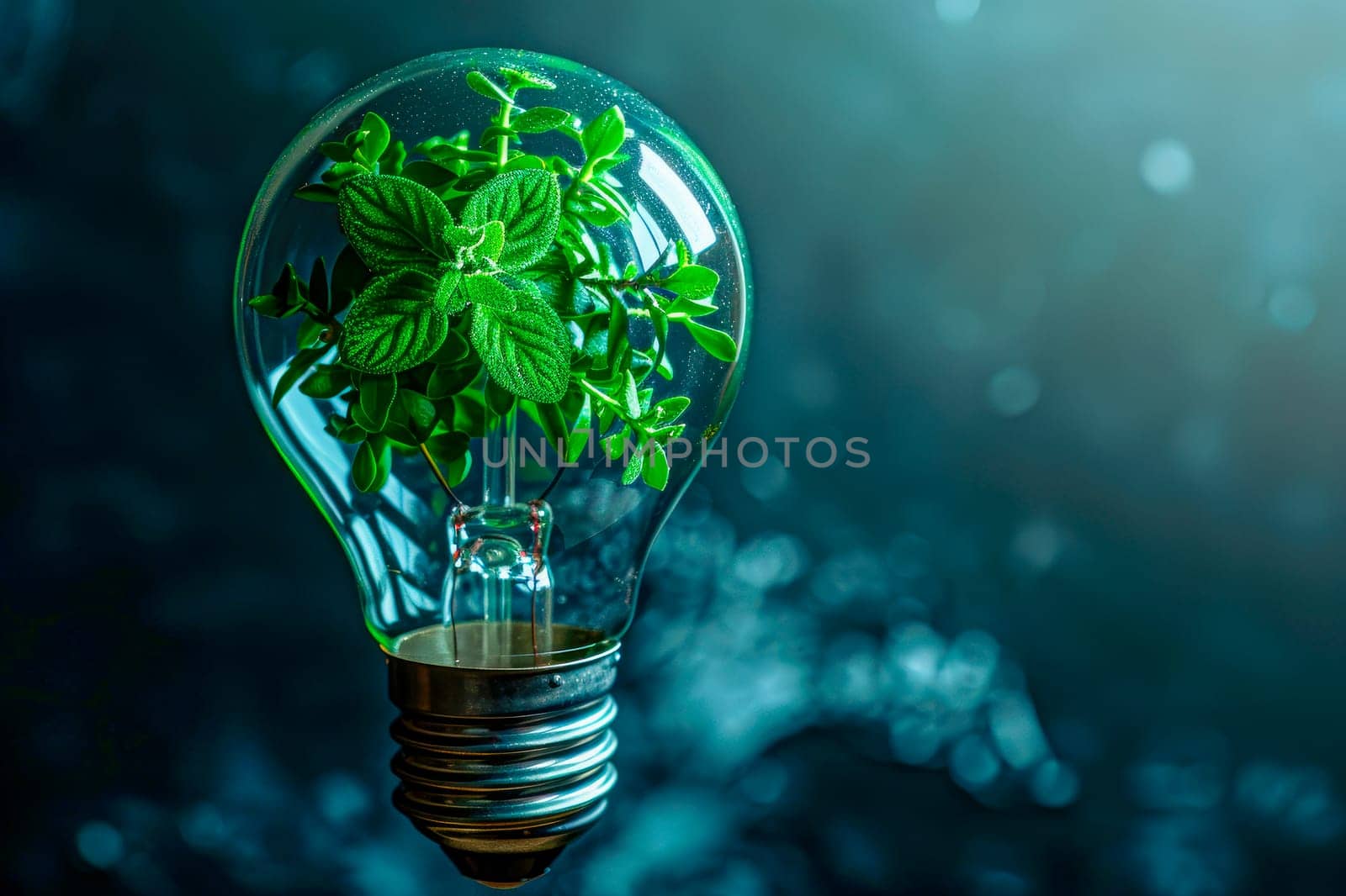 Light bulb with green plant inside. Idea or energy and environment concept. AI generated