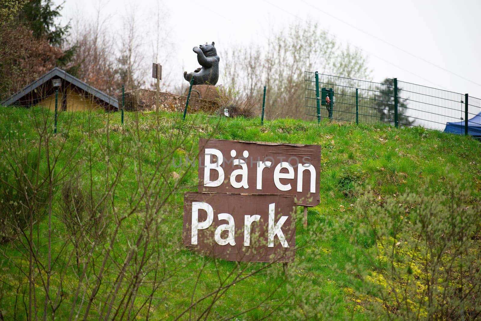 Bear Park sign in Bad Rippoldsau-Schapbach in the black forest, Germany, grizzly rescue station to protect wildlife, animals from captivity