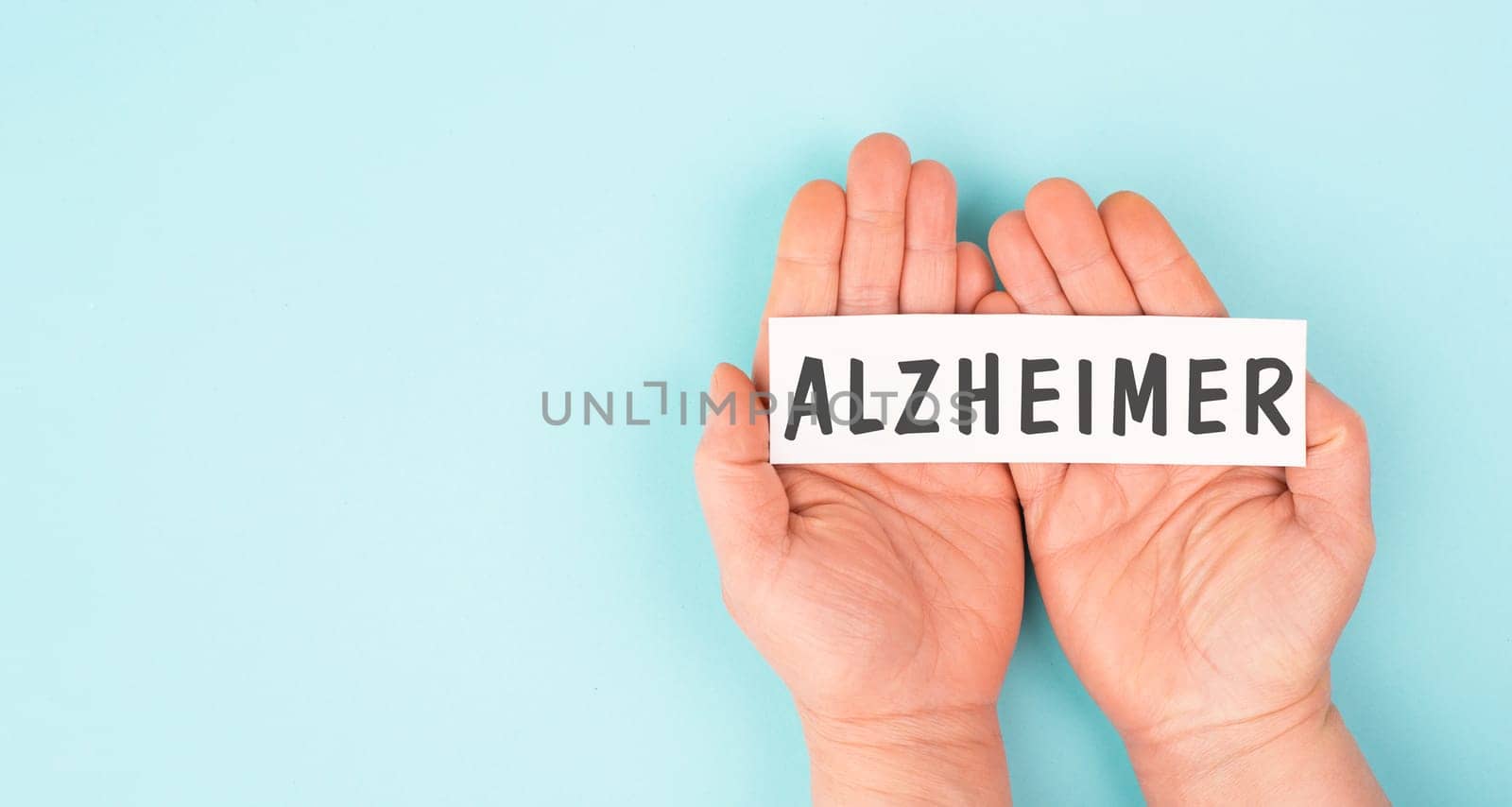 Alzheimer stands on a paper, awareness day, dementia diagnosis, Parkinson´s disease, memory loss brain disorder
